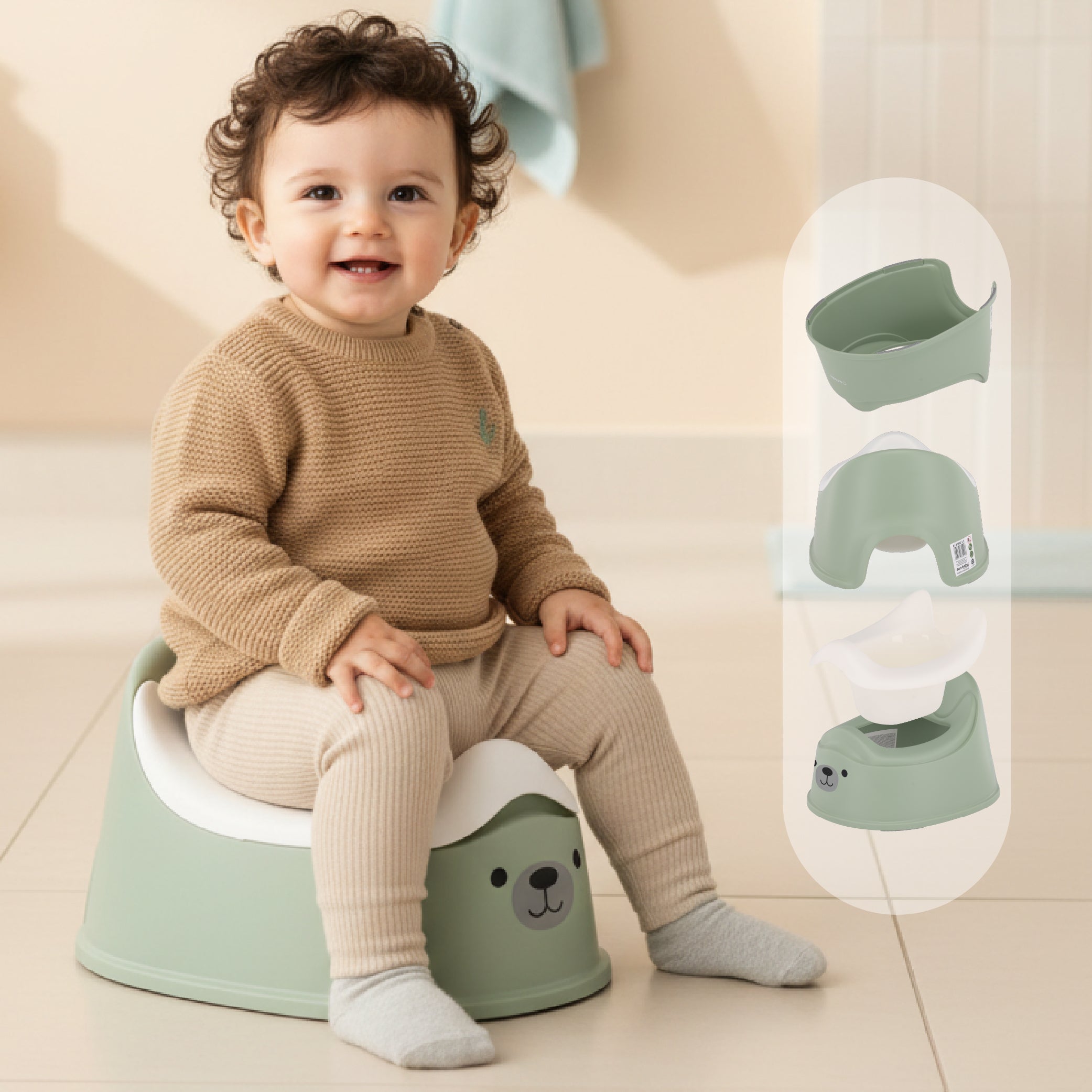 Nocnik dla dzieci antypoślizgowy z wyjmowanym wkładem Stabilny NAKLEJKI Miś zielony biały Sun Baby