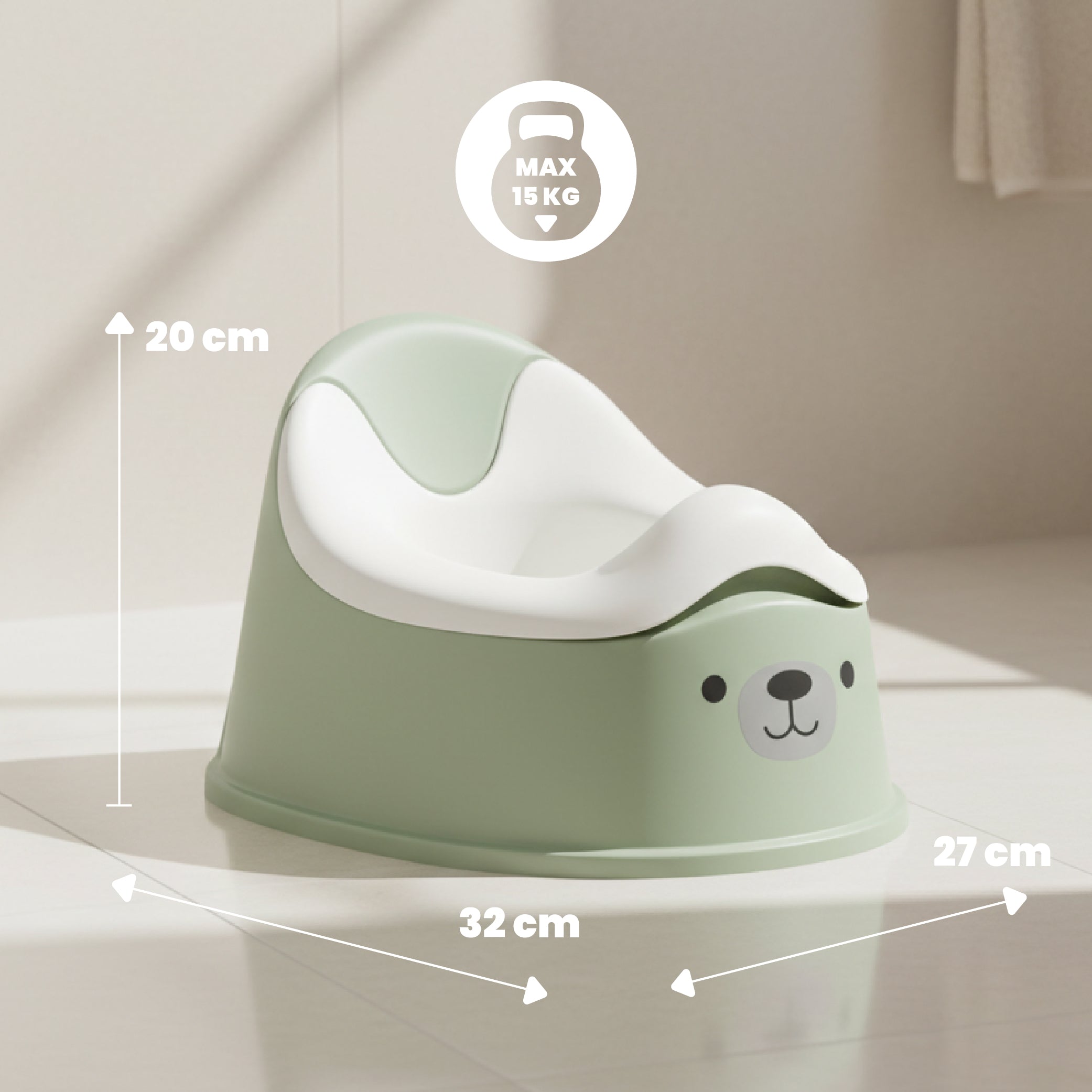 Nocnik dla dzieci antypoślizgowy z wyjmowanym wkładem Stabilny NAKLEJKI Miś zielony biały Sun Baby