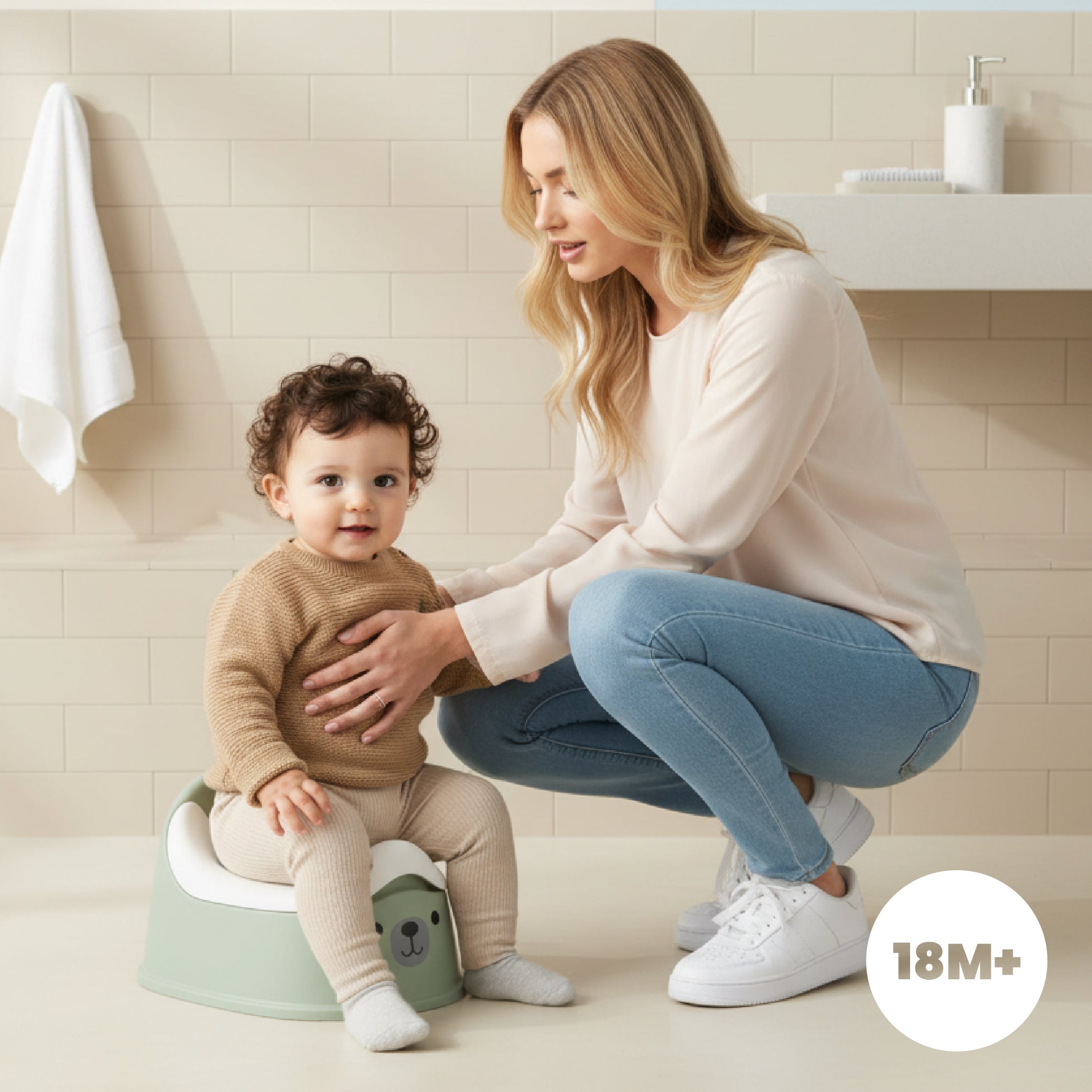 Nocnik dla dzieci antypoślizgowy z wyjmowanym wkładem Stabilny NAKLEJKI Miś zielony biały Sun Baby