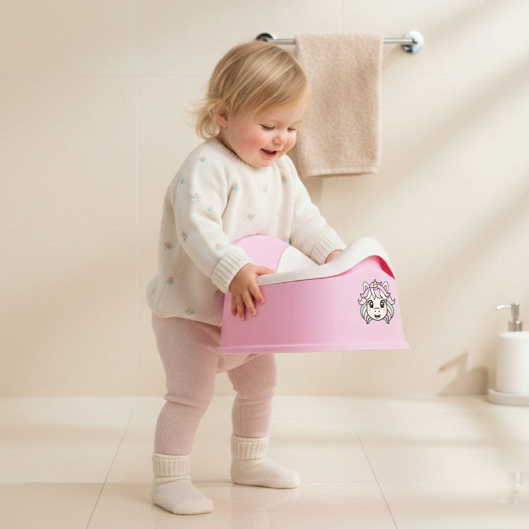 Nocnik dla dzieci antypoślizgowy z wyjmowanym wkładem Stabilny NAKLEJKI Jednorożec ciemny róż Sun Baby