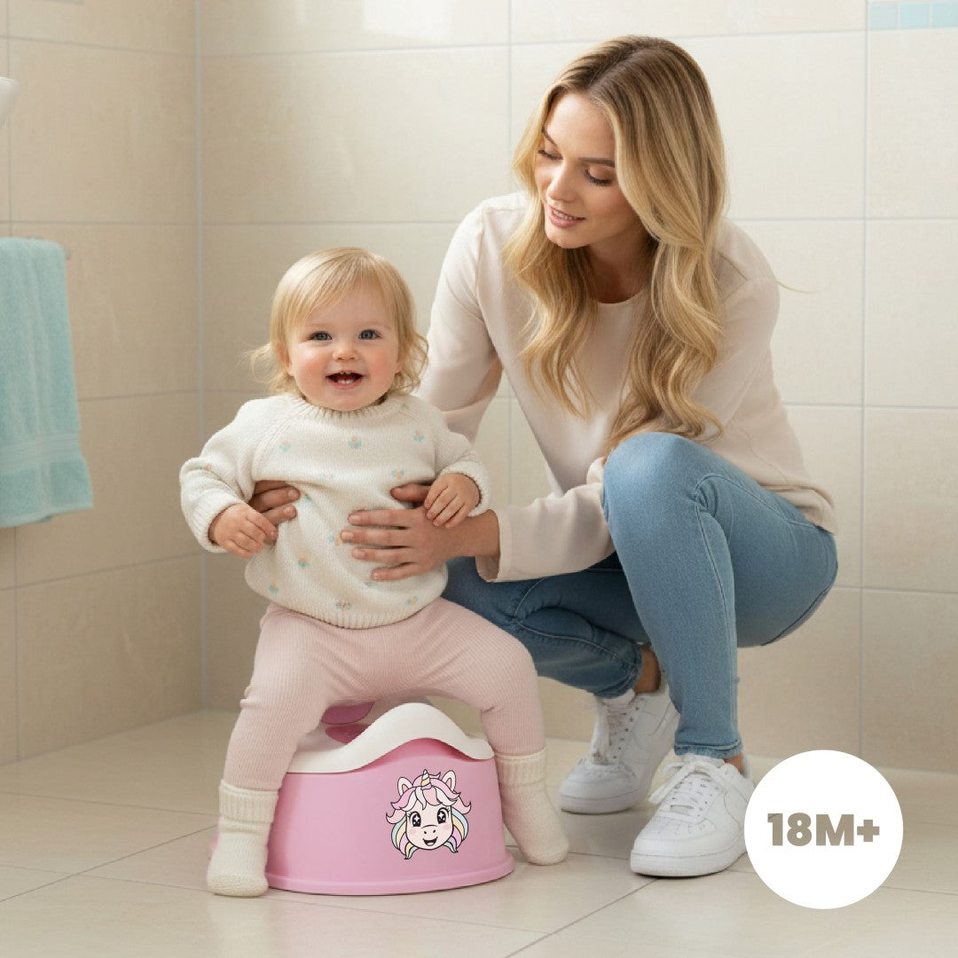 Nocnik dla dzieci antypoślizgowy z wyjmowanym wkładem Stabilny NAKLEJKI Jednorożec ciemny róż Sun Baby