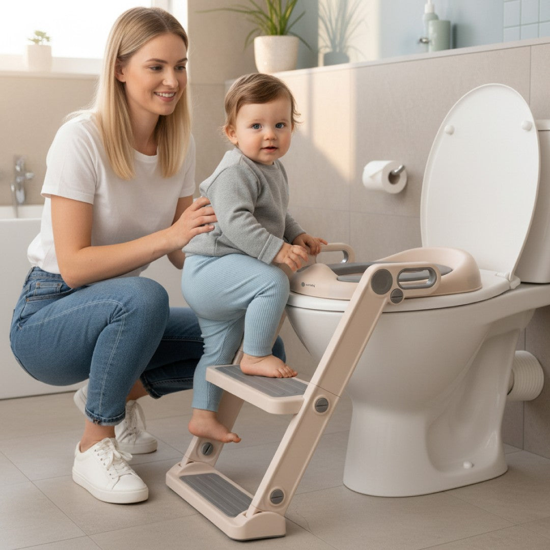 Nakładka na sedes sedesowa na wc sedes dla dziecka Podest drabinka miękka deska Podnóżek biały szary Sun Baby