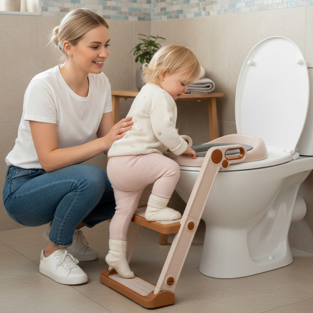 Nakładka na sedes sedesowa na wc sedes dla dziecka Podest drabinka miękka deska Podnóżek biały złoty Sun Baby
