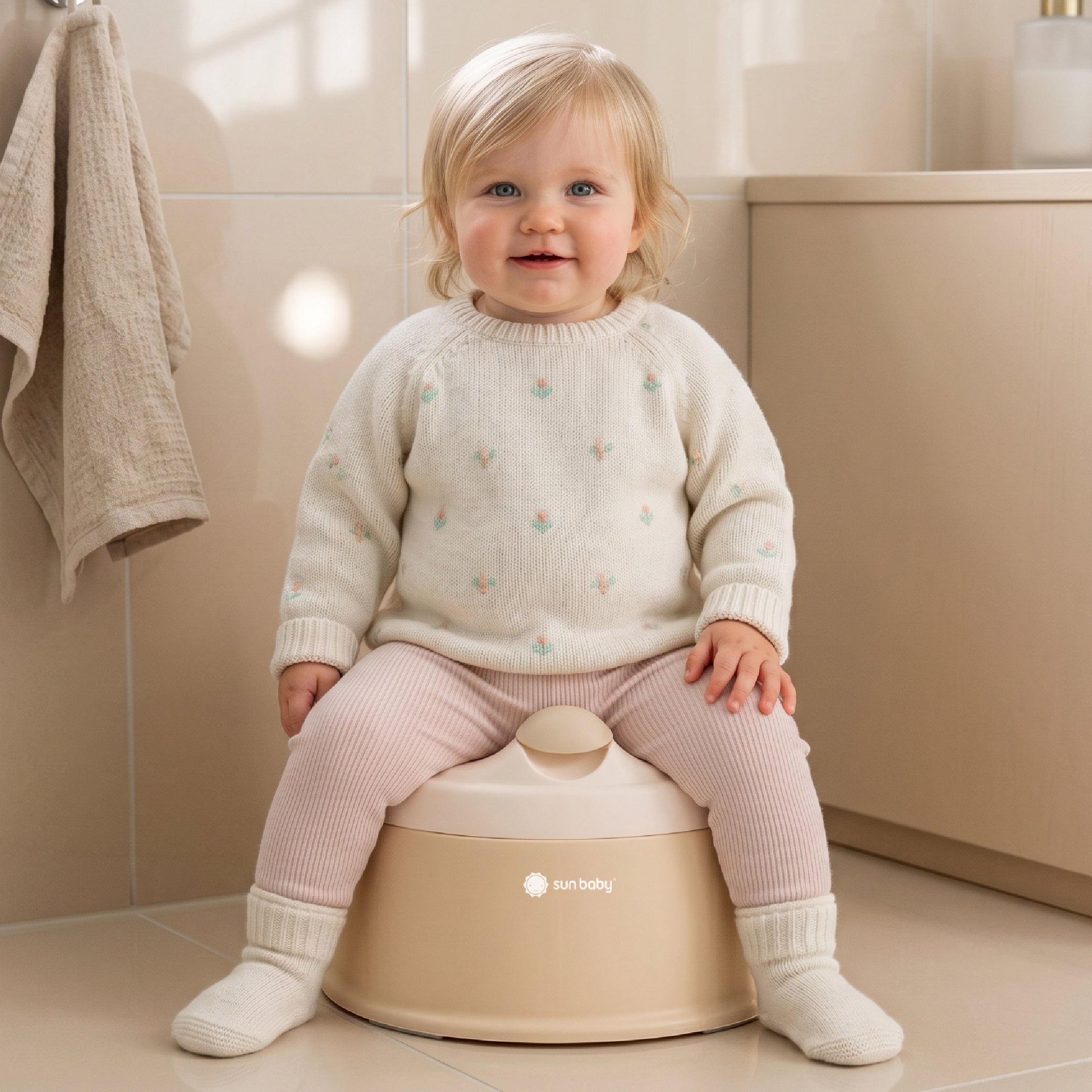 Nocnik dla dzieci antypoślizgowy z wyjmowanym wkładem lekki wysoki stabilny NESTPOT beżowy biały Sun Baby