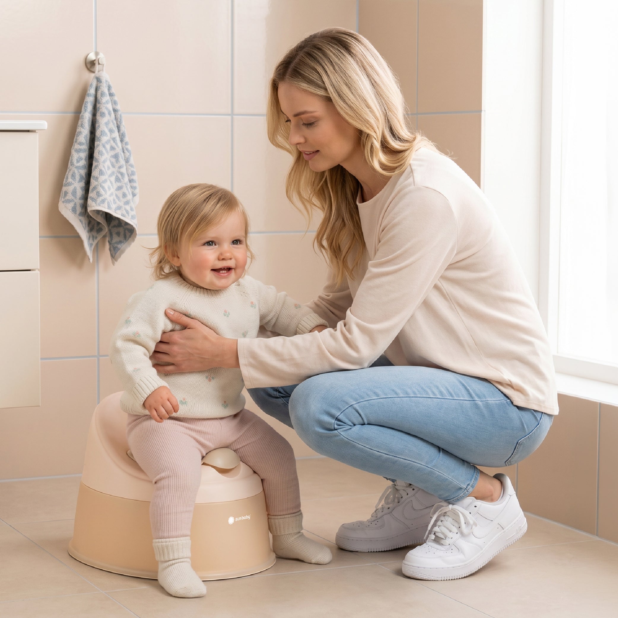 Nocnik dla dzieci antypoślizgowy z wyjmowanym wkładem lekki wysoki stabilny NESTPOT beżowy biały Sun Baby