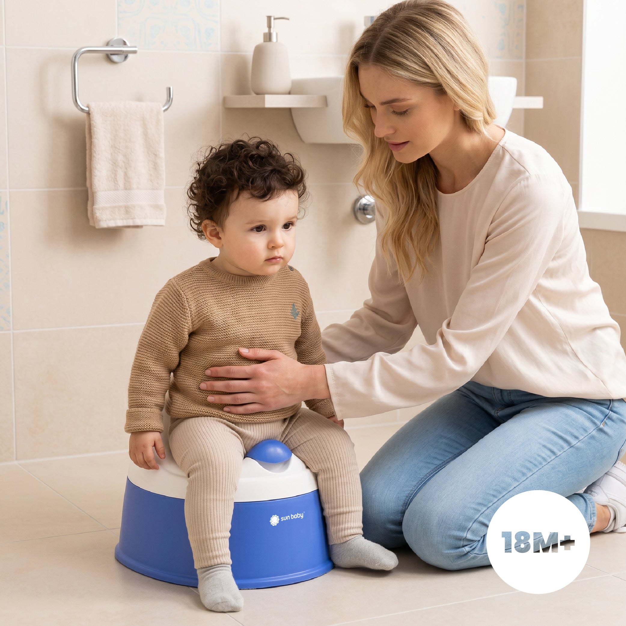 Nocnik dla dzieci antypoślizgowy z wyjmowanym wkładem lekki wysoki stabilny niebieski biały Sun Baby