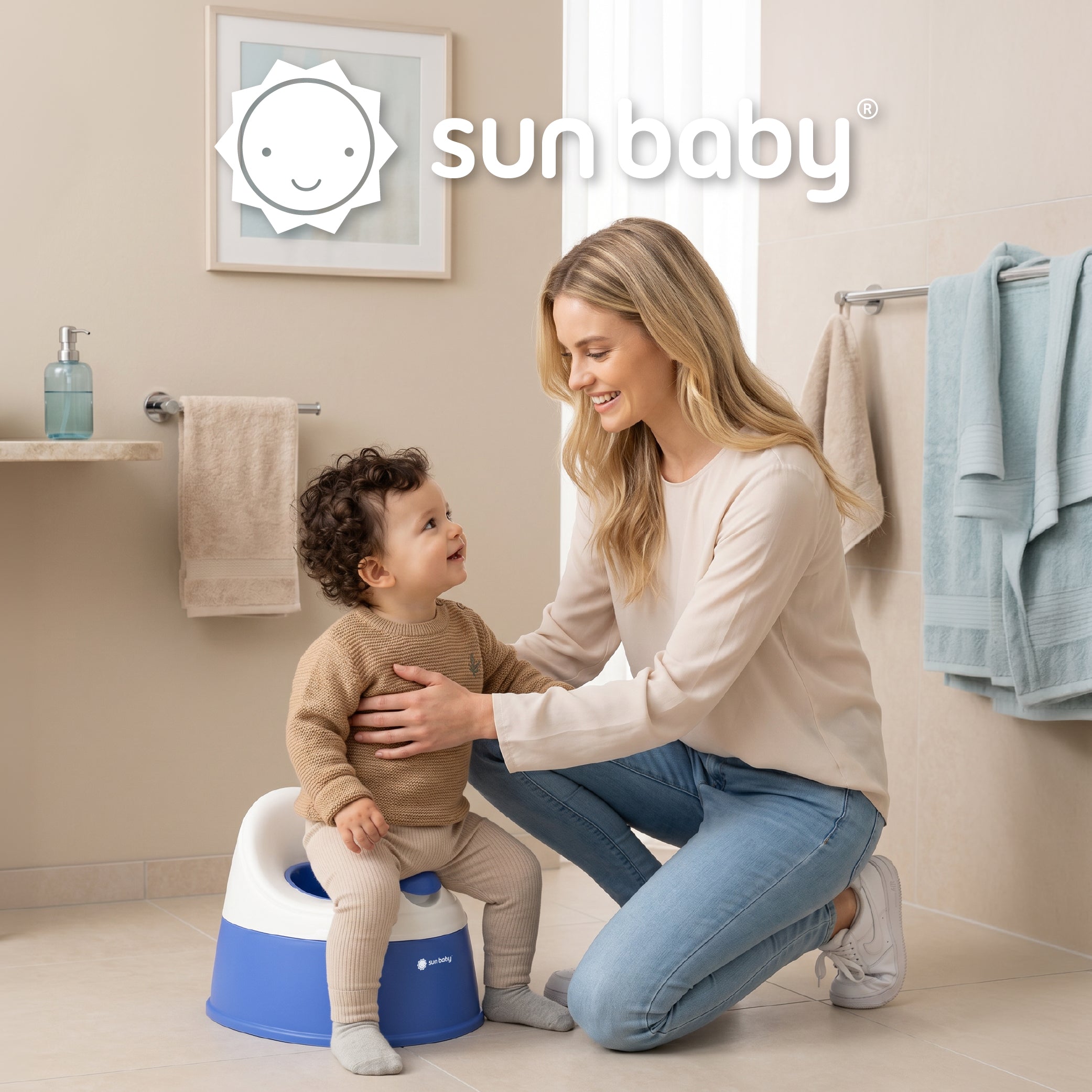 Nocnik dla dzieci antypoślizgowy z wyjmowanym wkładem lekki wysoki stabilny niebieski biały Sun Baby