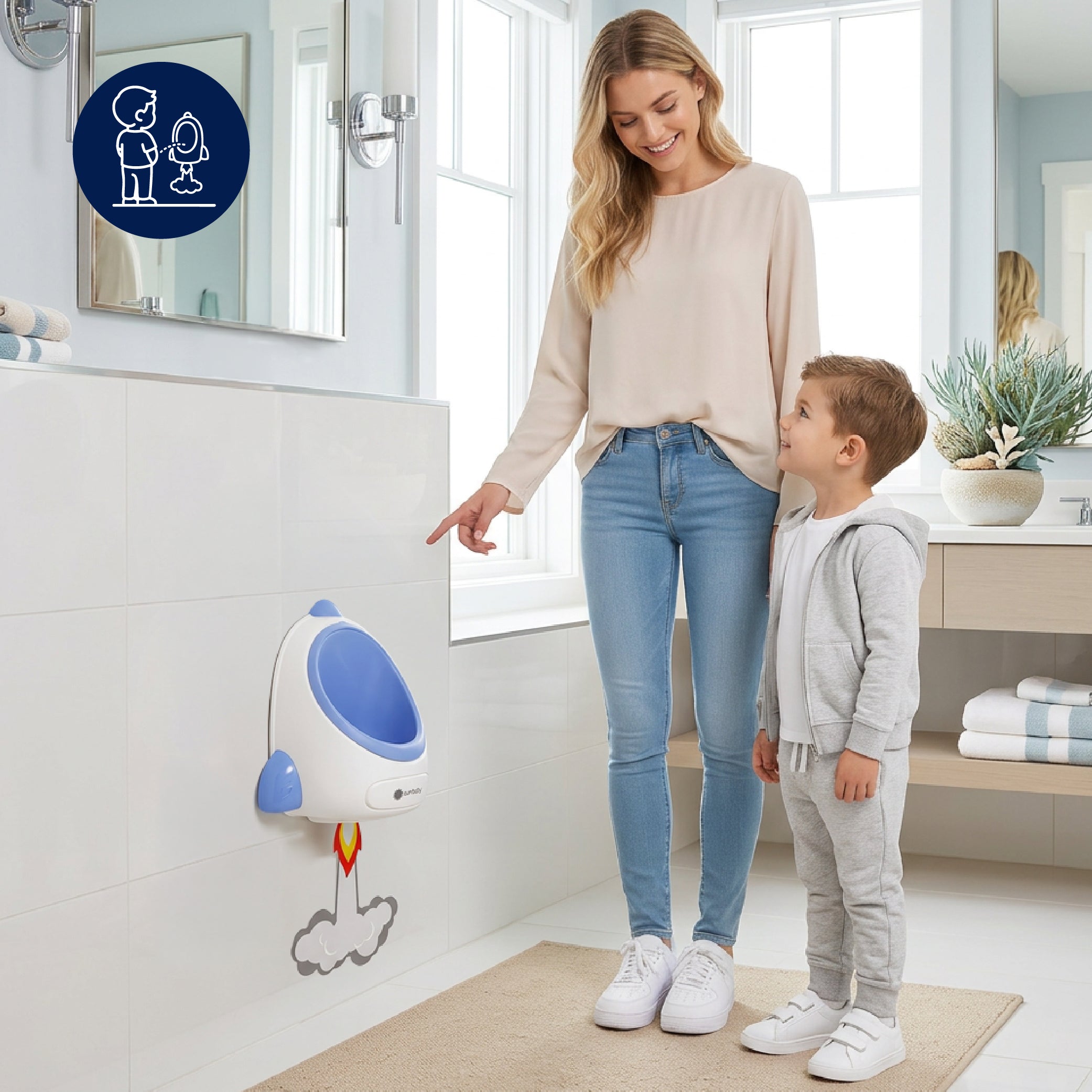 Pisuar dla chłopca Nocnik dla dzieci na ścianę z wyjmowanym wkładem Nauka Sikania WC Toaleta Rakieta Sun Baby