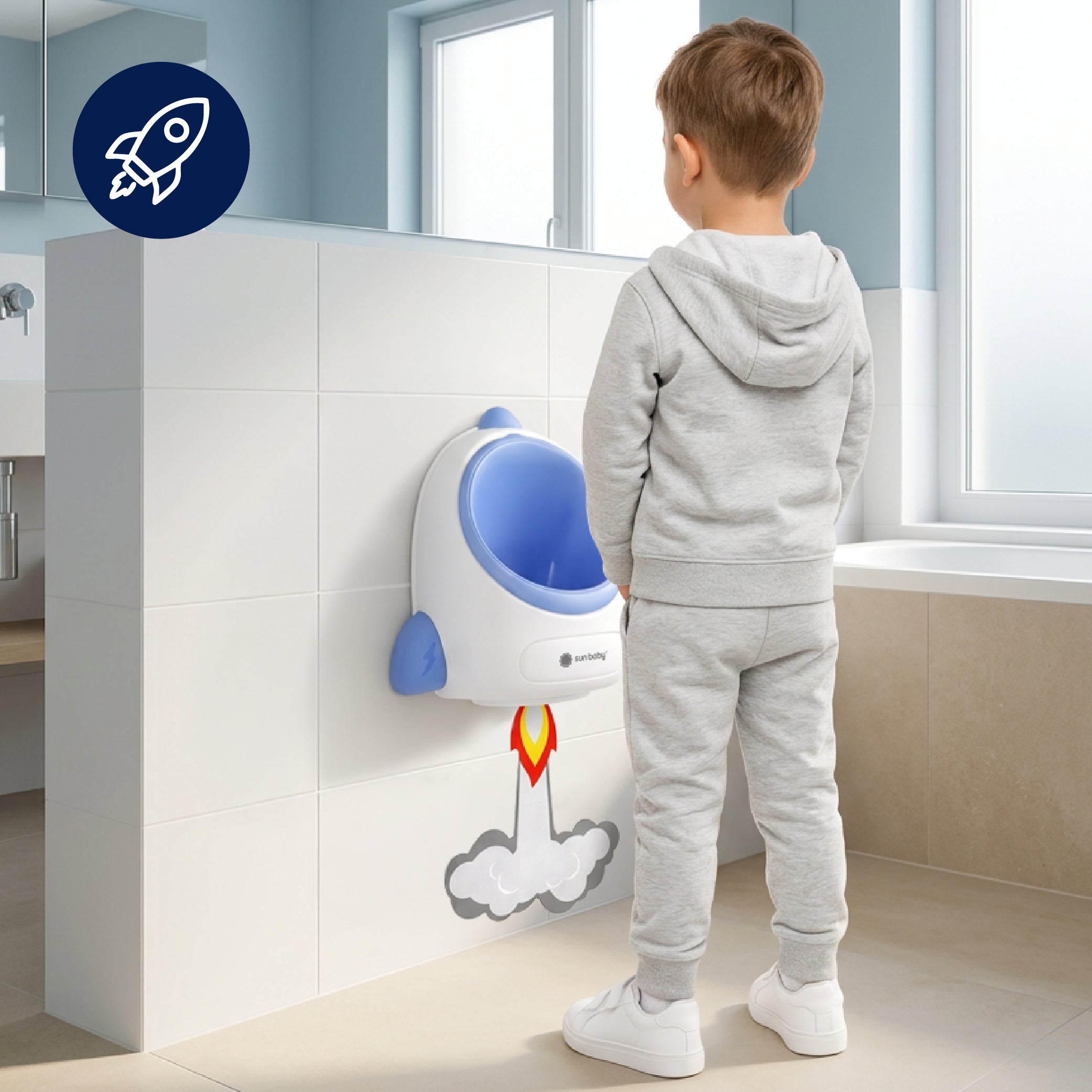 Pisuar dla chłopca Nocnik dla dzieci na ścianę z wyjmowanym wkładem Nauka Sikania WC Toaleta Rakieta Sun Baby