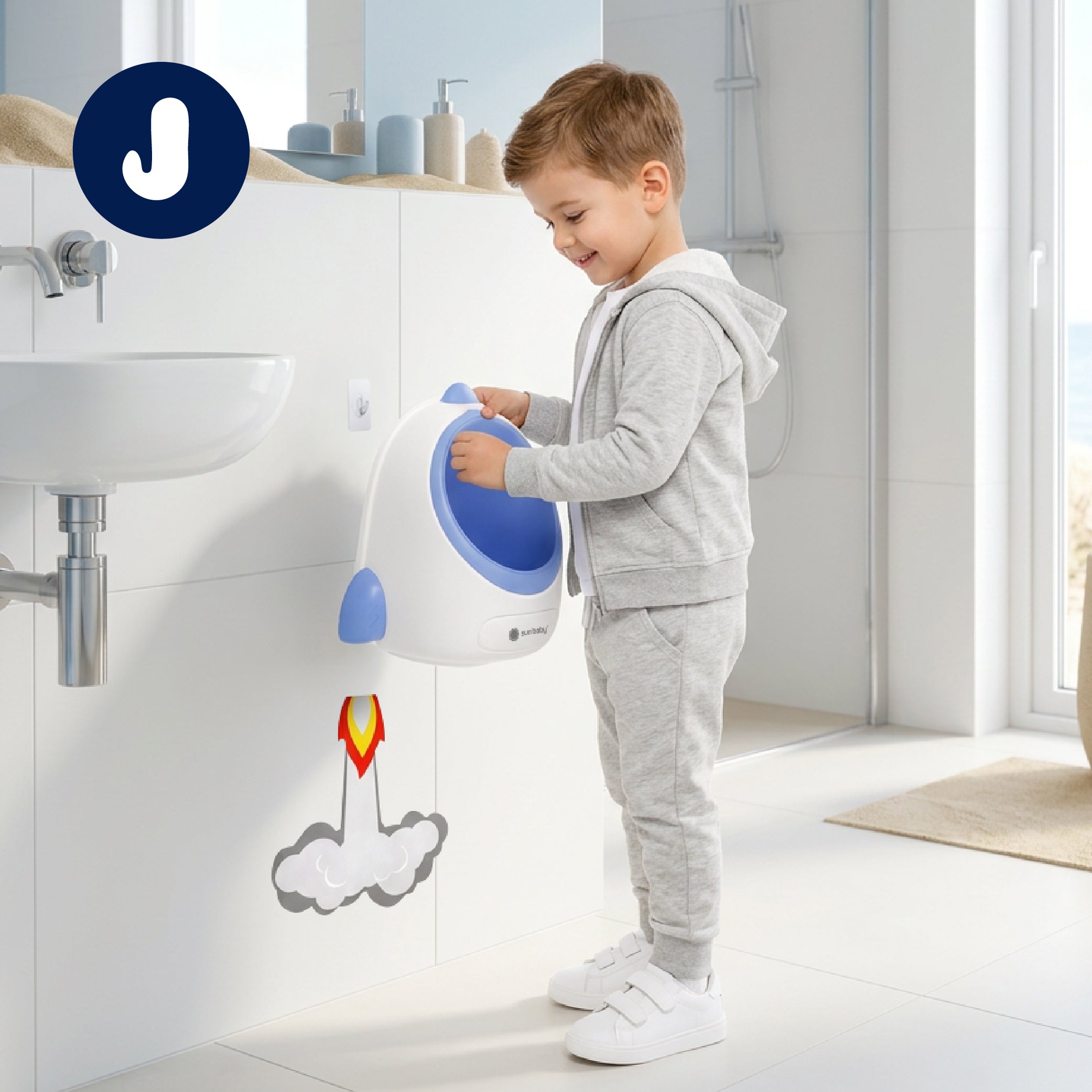 Pisuar dla chłopca Nocnik dla dzieci na ścianę z wyjmowanym wkładem Nauka Sikania WC Toaleta Rakieta Sun Baby