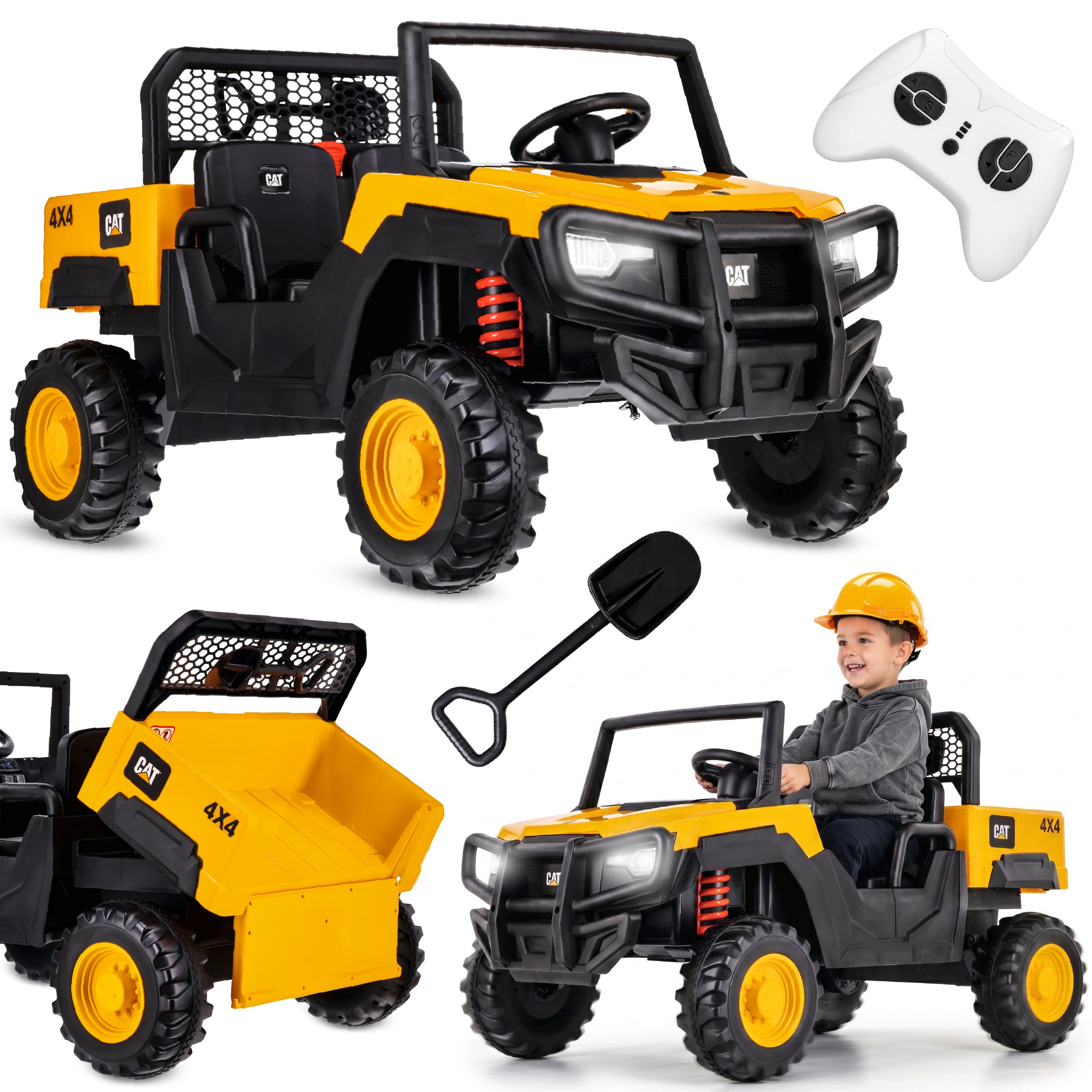Samochód terenowy Auto na akumulator elektryczny dziecięcy DWUOSOBOWY 12V 10Ah CAT MP3 pilot żółty