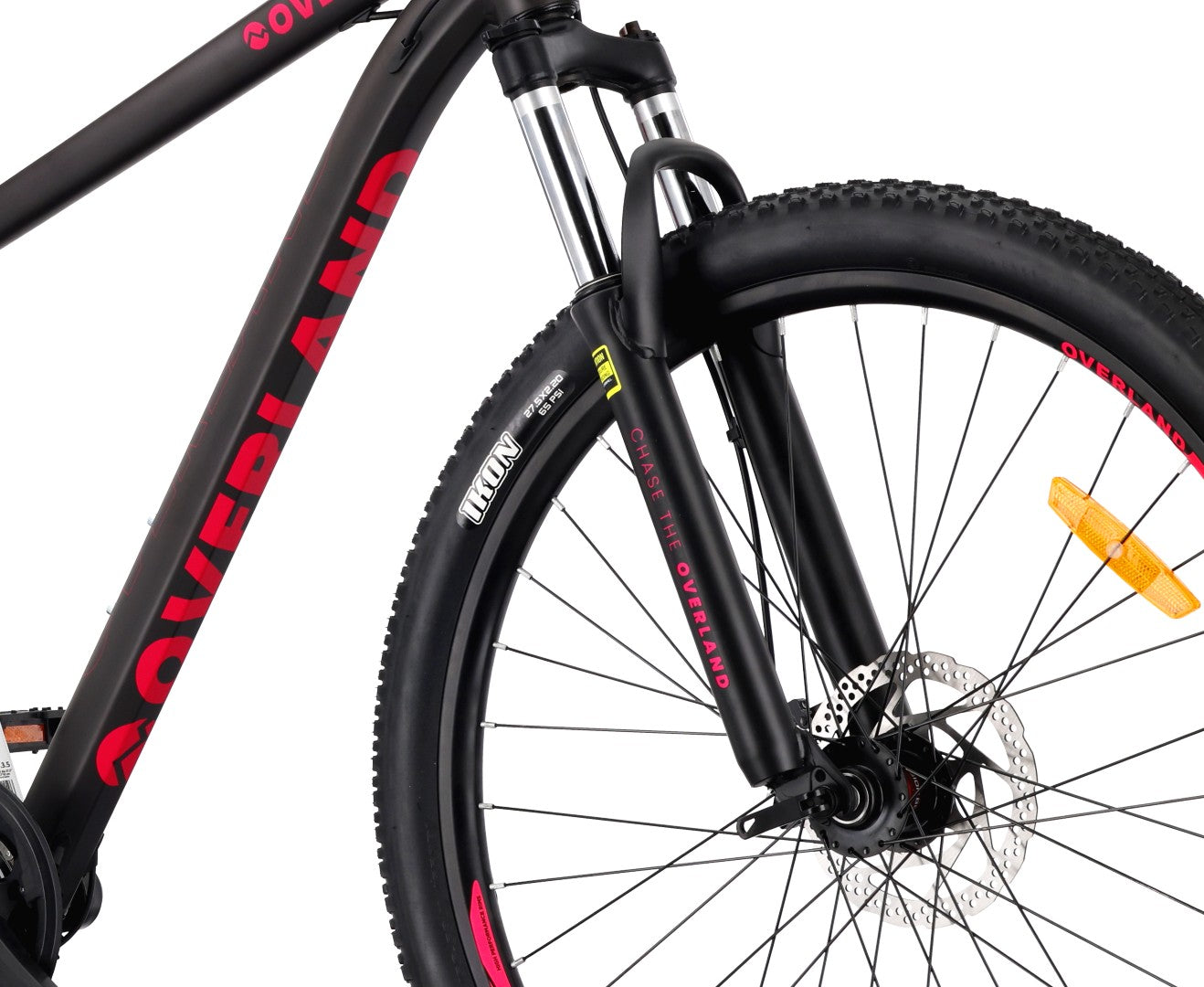 27,5-Zoll-Mountainbike (MTB) mit 21 Gängen, Aluminiumrahmen, leichtem Stoßdämpfer, Shimano-Scheibenbremsen, Rahmengröße S (17 Zoll), Tatra Bikes Overland, mattschwarz-fuchsiafarben.