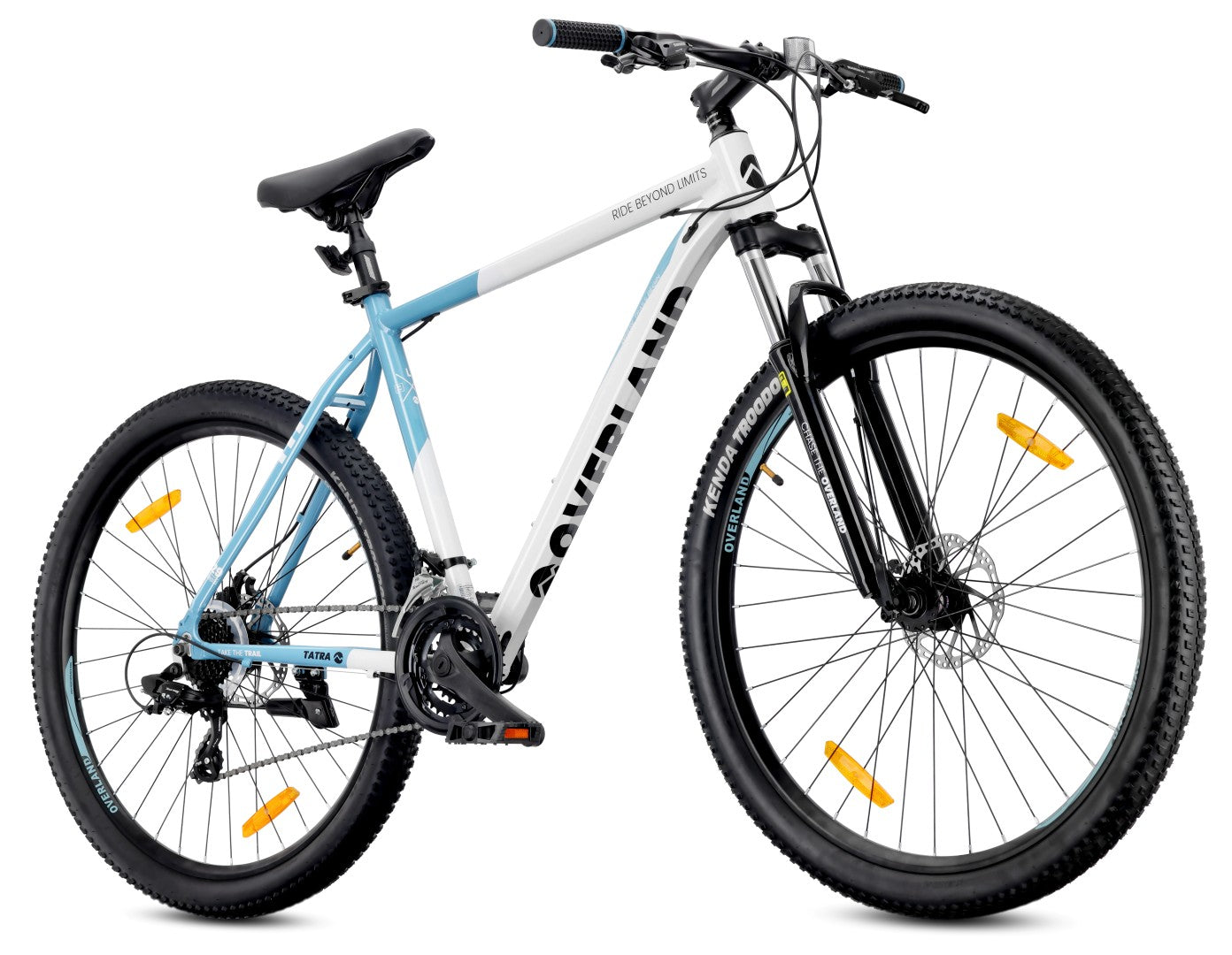 Mountainbike MTB 29 Zoll KENDA Shimano Aluminium Leichtbauweise 21 Gänge Stoßdämpfer Scheibenbremsen Rahmengröße L 21 Zoll Tatra Bikes Overland weiß blau 