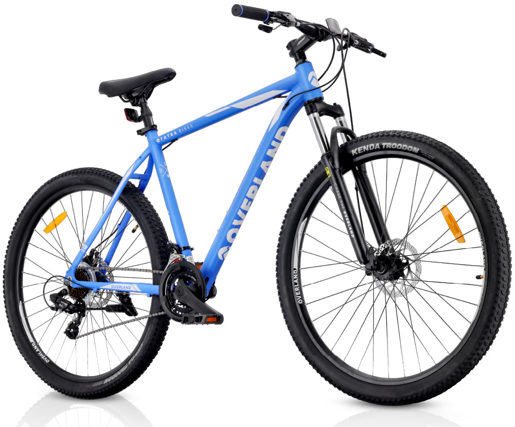 Rower górski MTB 29 cali KENDA Shimano Aluminium Lekki 21 biegów Amortyzator Hamulce tarczowe Rama L 21 cali Tatra Bikes Overland niebieski matowy