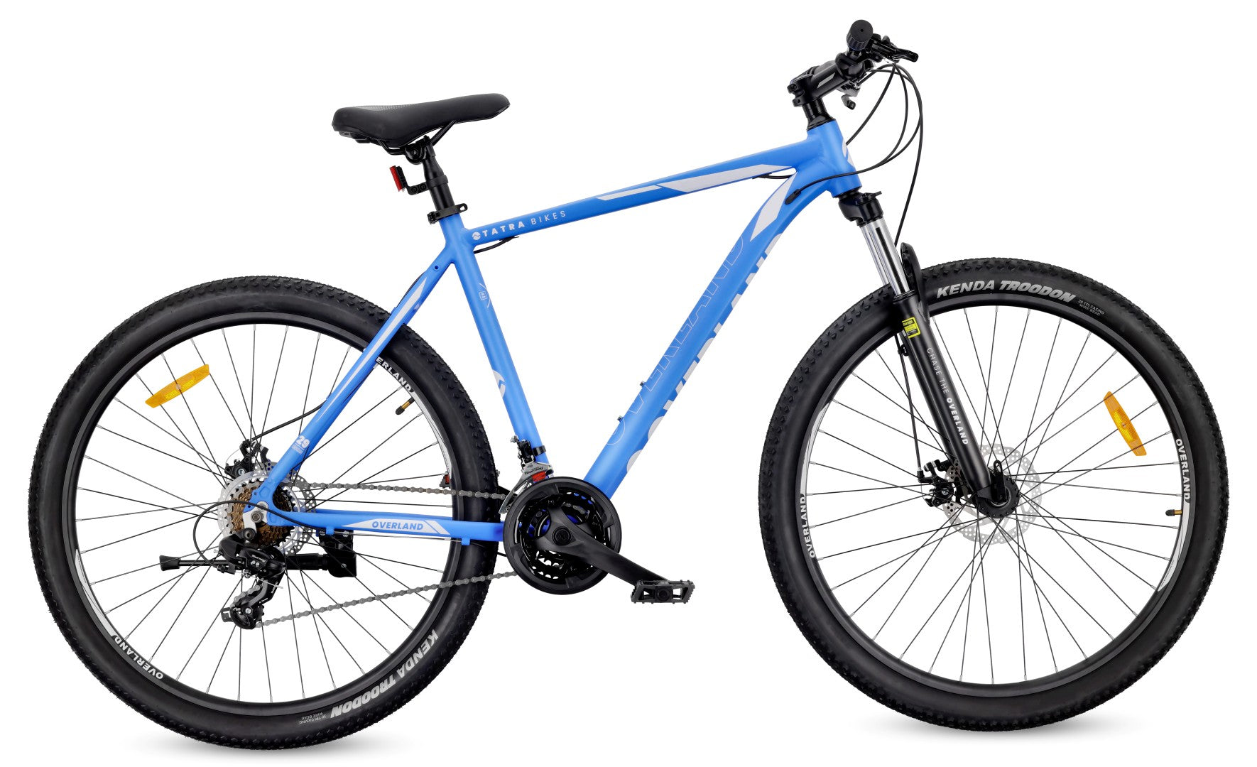 KENDA 29-Zoll-Mountainbike, Shimano-Schaltung, Aluminium, leicht, 21 Gänge, Stoßdämpfer, Scheibenbremsen, Rahmengröße L, 21 Zoll, Tatra Bikes Overland, blau matt 