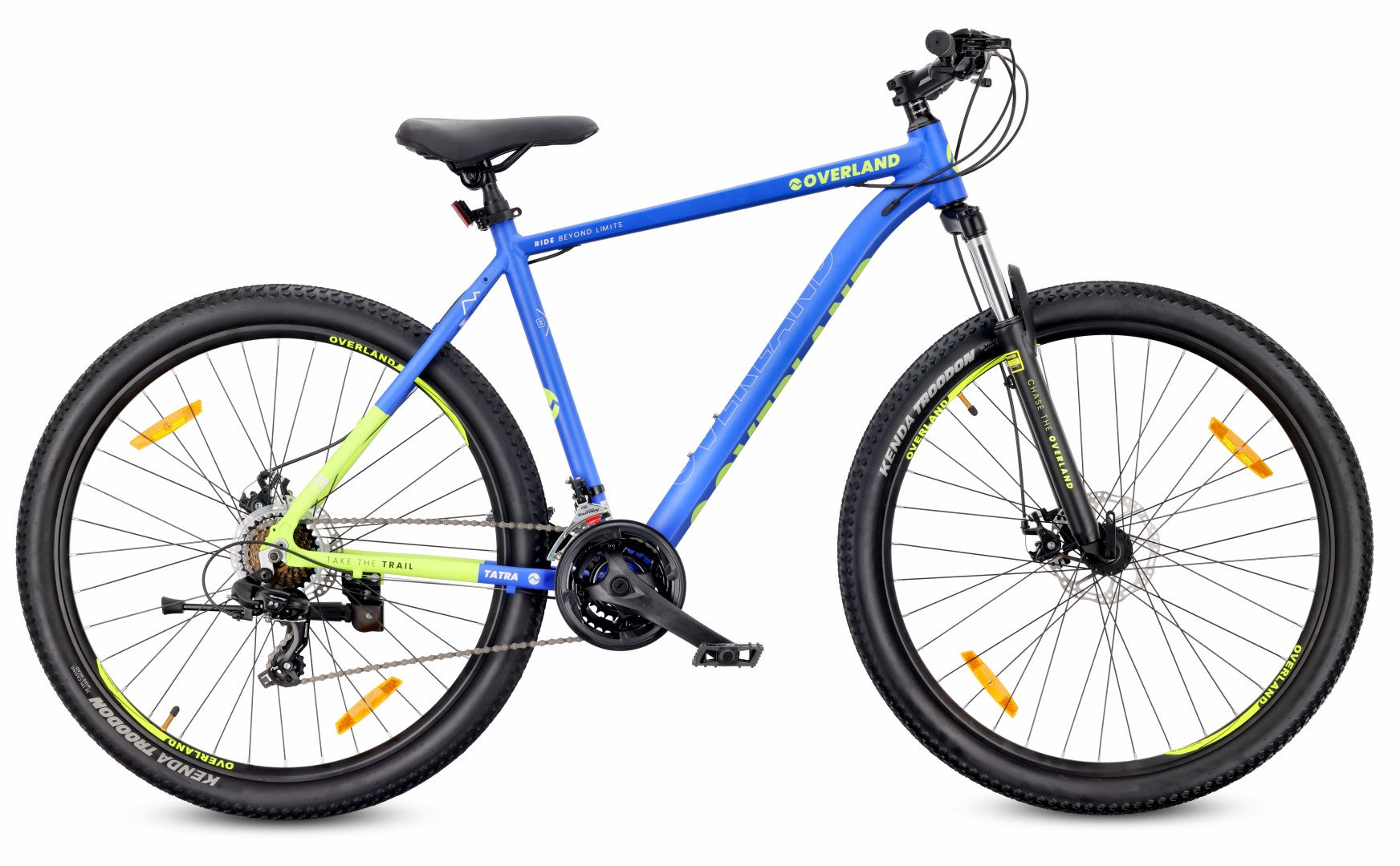 Rower górski MTB 29 cali KENDA Shimano Aluminium Lekki 21 biegów Amortyzator Hamulce tarczowe Rama L 21 cali Tatra Bikes Overland niebieski lemon matowy