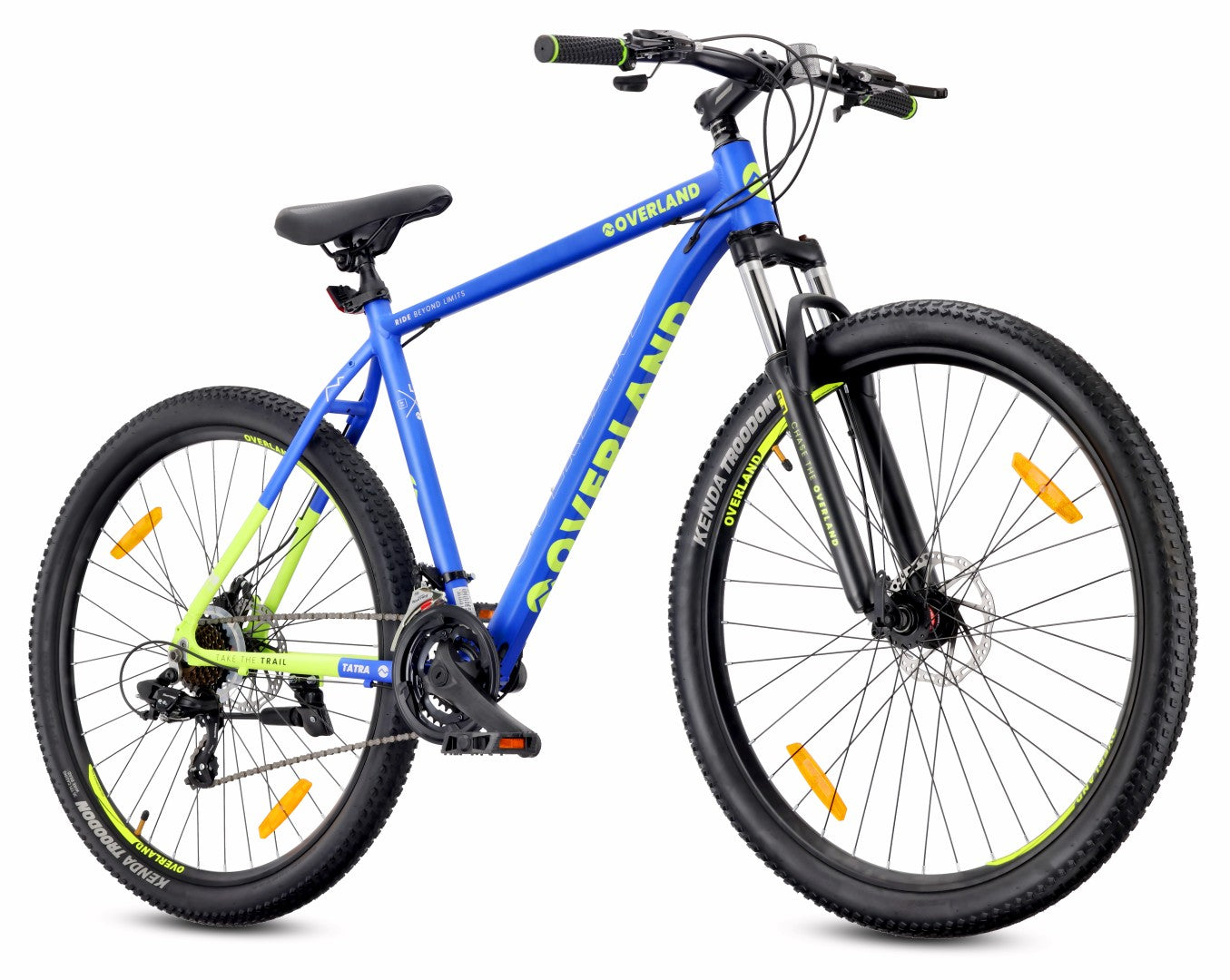 Mountainbike MTB 29 Zoll KENDA Shimano Aluminium Leichtbauweise 21 Gänge Stoßdämpfer Scheibenbremsen Rahmengröße L 21 Zoll Tatra Bikes Overland Blau Zitrone Matt 