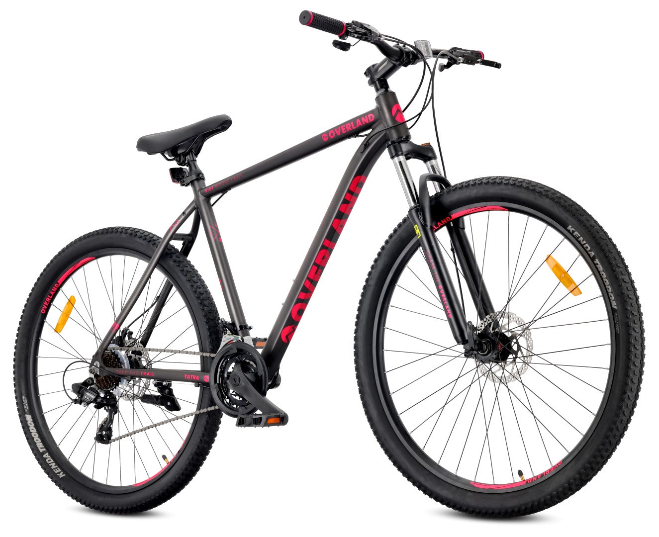 Rower górski MTB 29 cali KENDA Shimano Aluminium Lekki 21 biegów Amortyzator Hamulce tarczowe Rama L 21 cali Tatra Bikes Overland czarny fuksja matowy