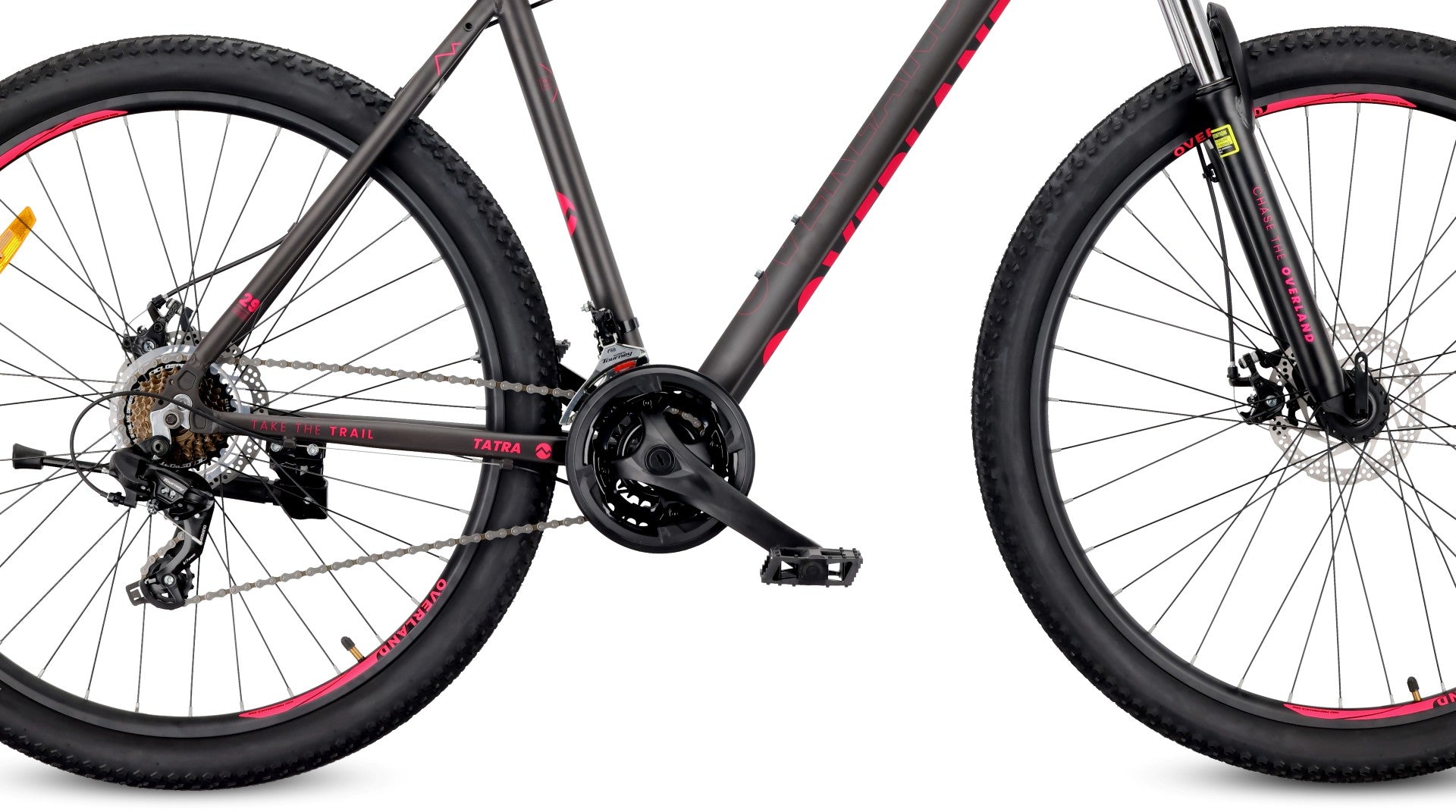 Rower górski MTB 29 cali KENDA Shimano Aluminium Lekki 21 biegów Amortyzator Hamulce tarczowe Rama L 21 cali Tatra Bikes Overland czarny fuksja matowy