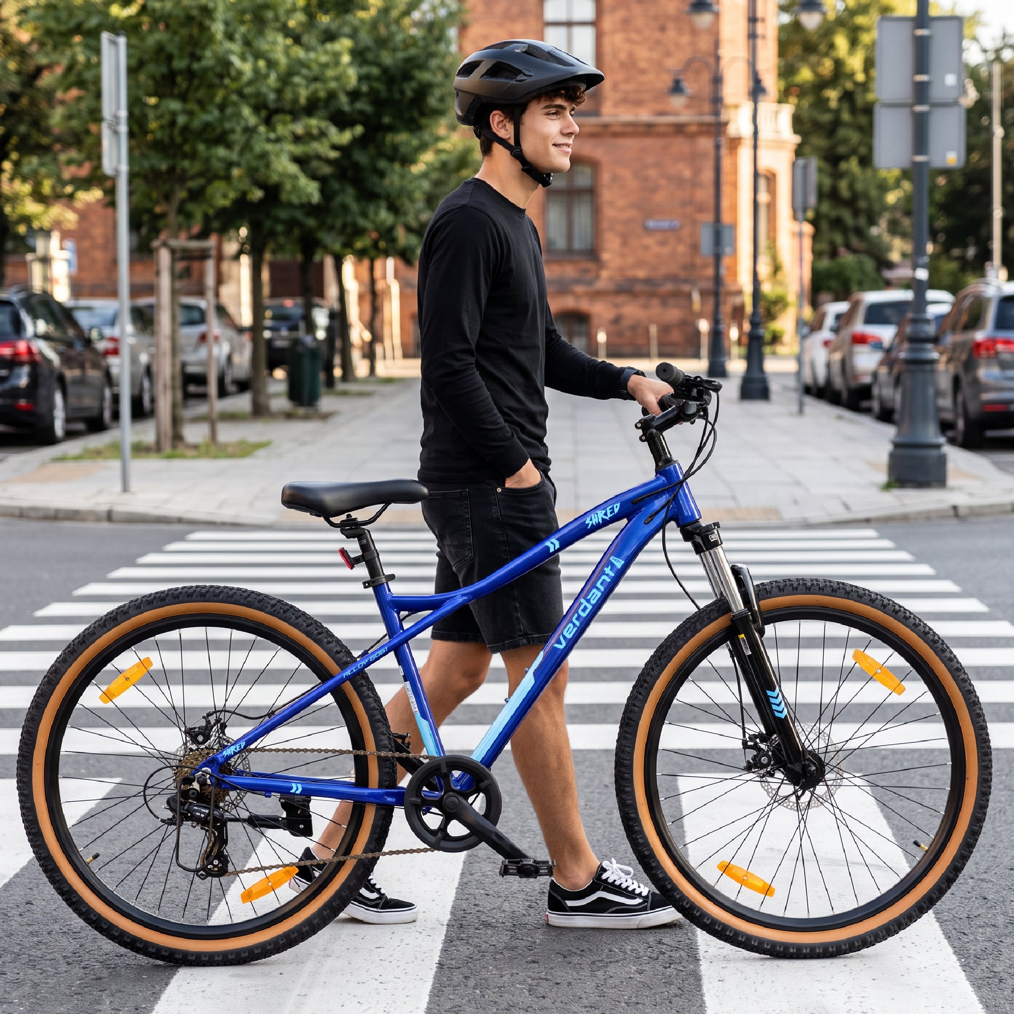 Rower górski MTB 27.5 cala 21 biegów na Komunię Aluminium Lekki Amortyzator Hamulce tarczowe Shimano Rama M 17 cali Verdant Shred niebieski