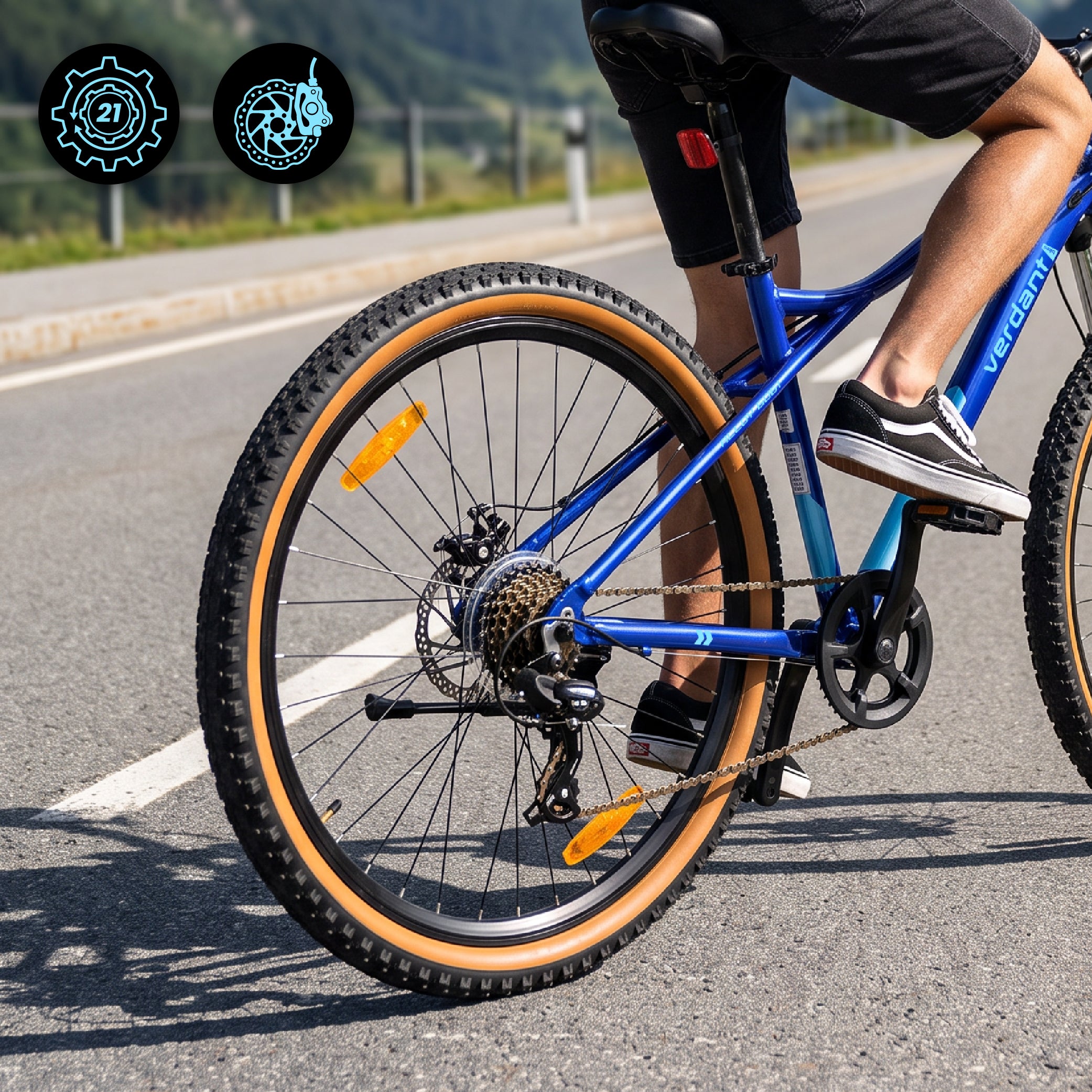 Rower górski MTB 27.5 cala 21 biegów na Komunię Aluminium Lekki Amortyzator Hamulce tarczowe Shimano Rama M 17 cali Verdant Shred niebieski