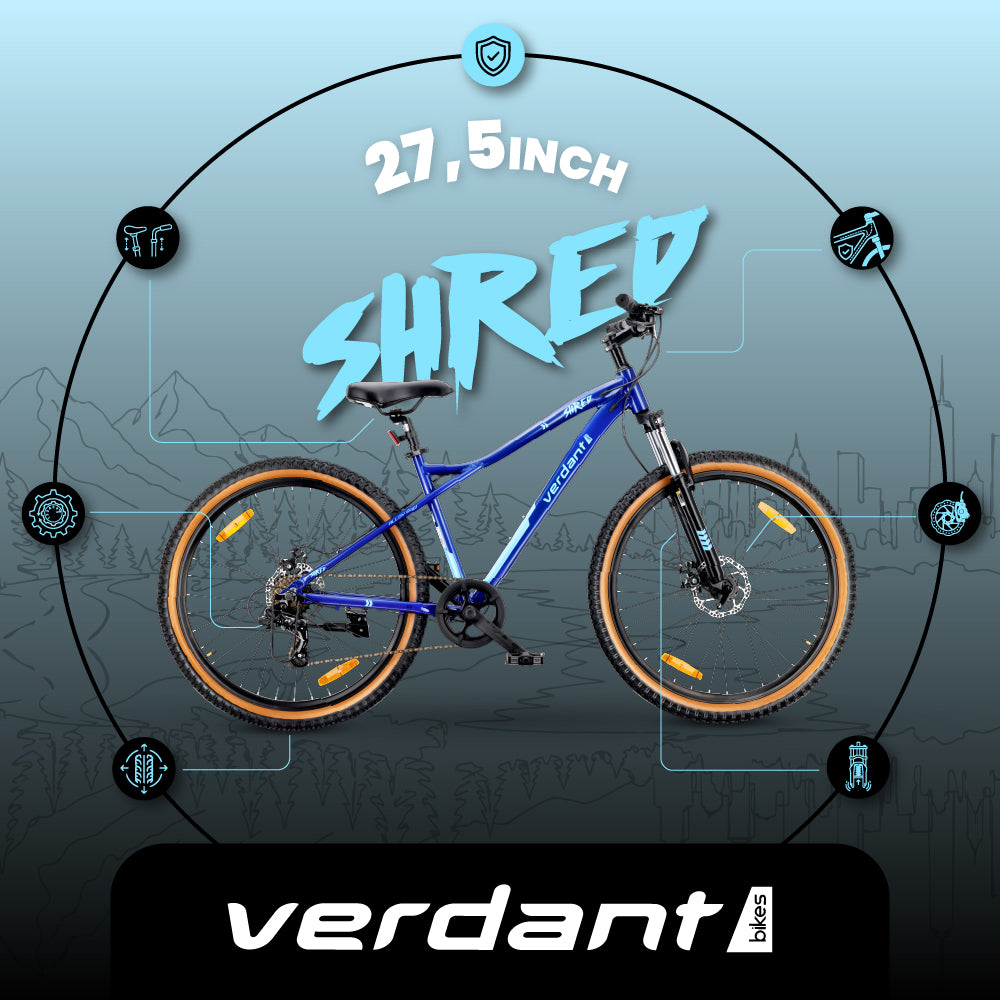 Rower górski MTB 27.5 cala 7 biegów na Komunię Aluminium Lekki Amortyzator Hamulce tarczowe Shimano Rama M 17 cali Verdant Shred niebieski