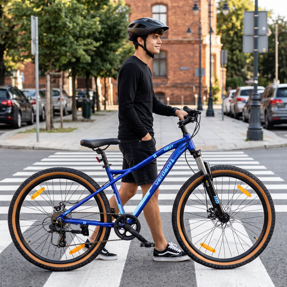 Rower górski MTB 27.5 cala 7 biegów na Komunię Aluminium Lekki Amortyzator Hamulce tarczowe Shimano Rama M 17 cali Verdant Shred niebieski