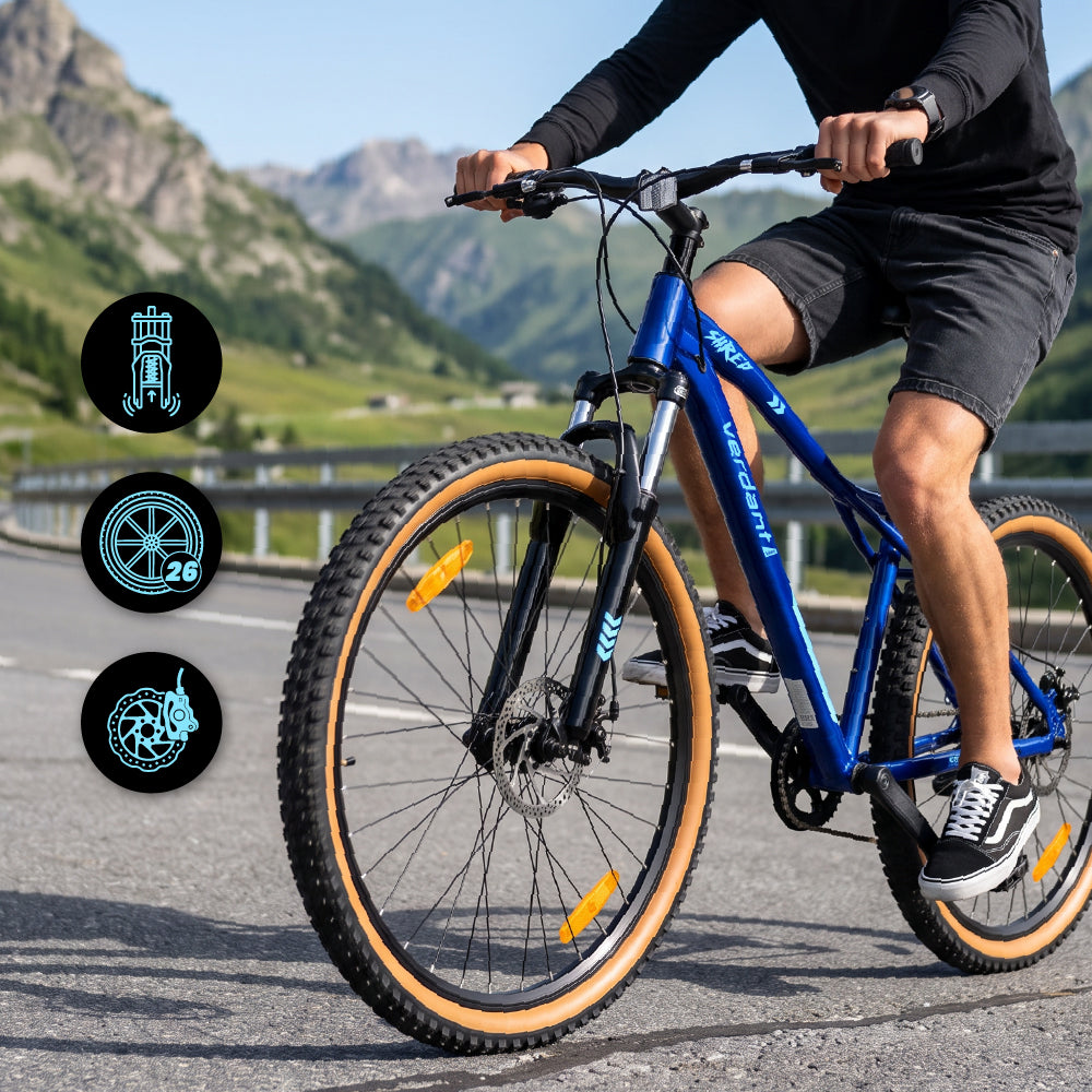Rower górski MTB 27.5 cala 7 biegów na Komunię Aluminium Lekki Amortyzator Hamulce tarczowe Shimano Rama M 17 cali Verdant Shred niebieski