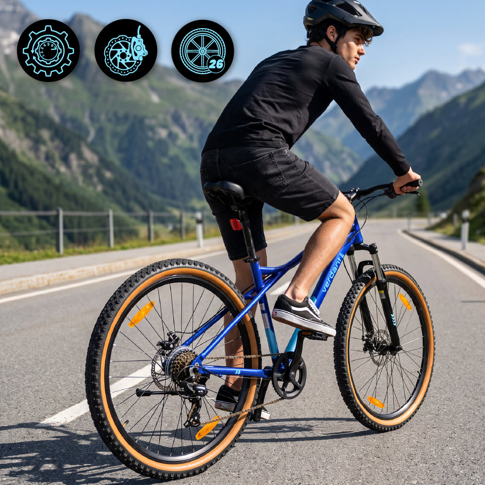 Rower górski MTB 27.5 cala 7 biegów na Komunię Aluminium Lekki Amortyzator Hamulce tarczowe Shimano Rama M 17 cali Verdant Shred niebieski