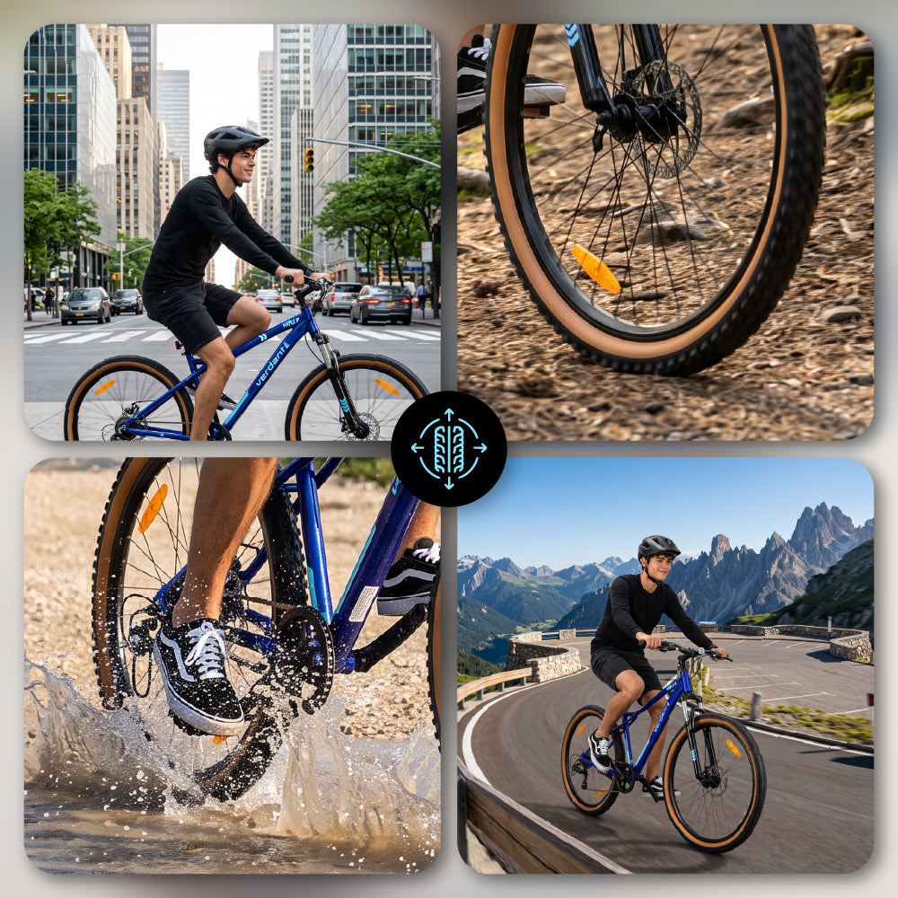 Rower górski MTB 27.5 cala 7 biegów na Komunię Aluminium Lekki Amortyzator Hamulce tarczowe Shimano Rama M 17 cali Verdant Shred niebieski