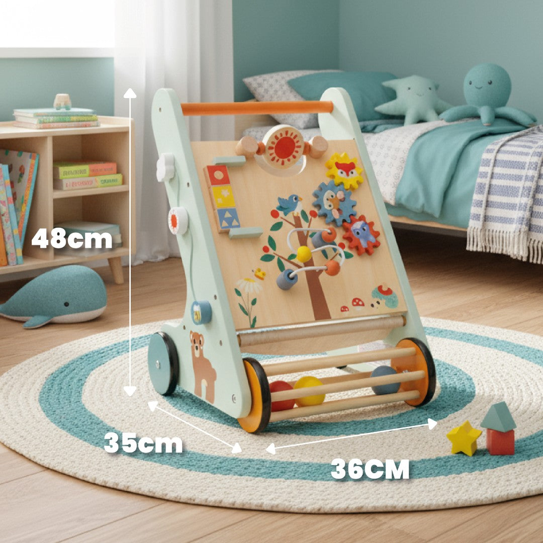 Chodzik jeździk Pchacz drewniany dla dziecka Sorter interaktywny GIGANT XXL 48 cm