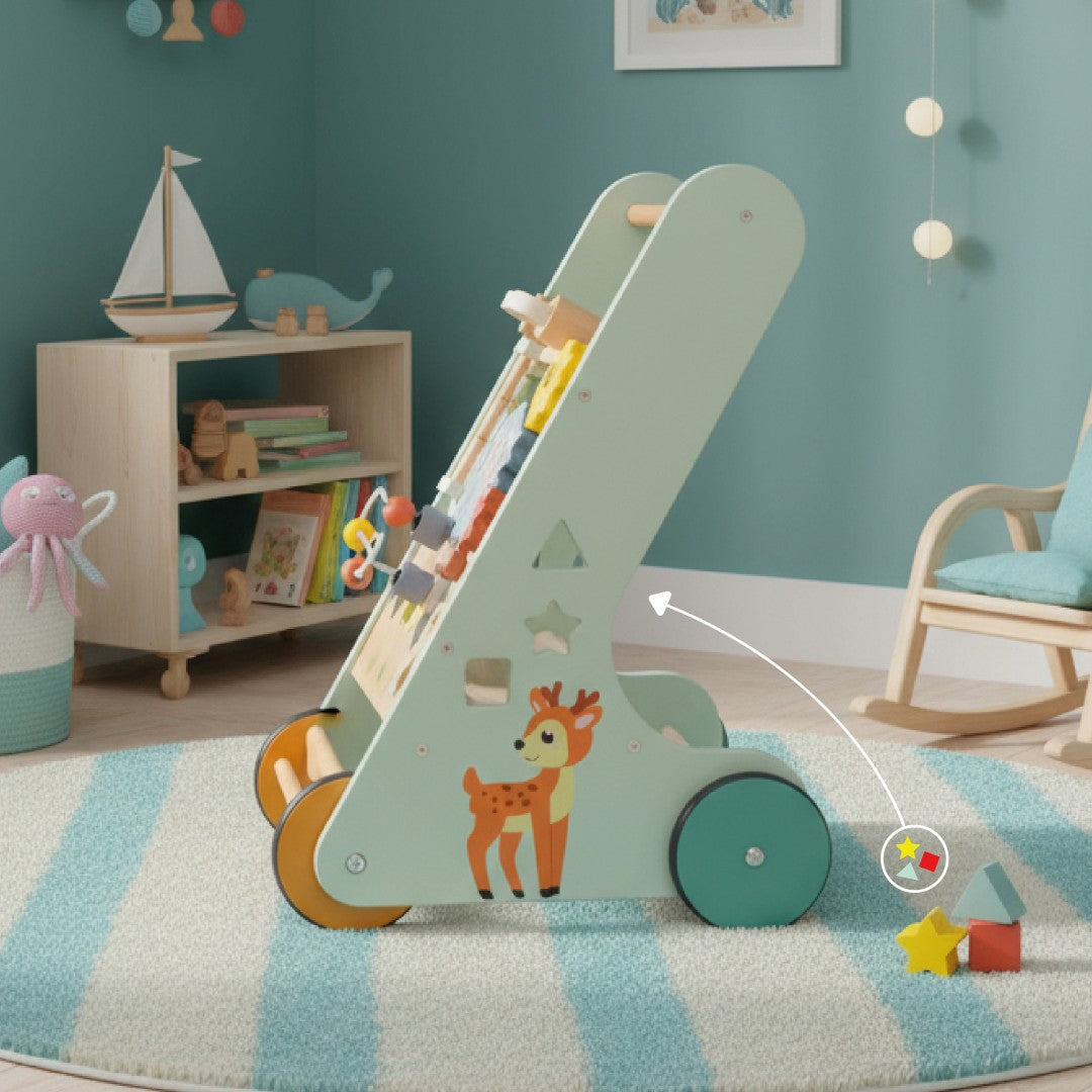 Chodzik jeździk Pchacz drewniany dla dziecka Sorter interaktywny GIGANT XXL 48 cm