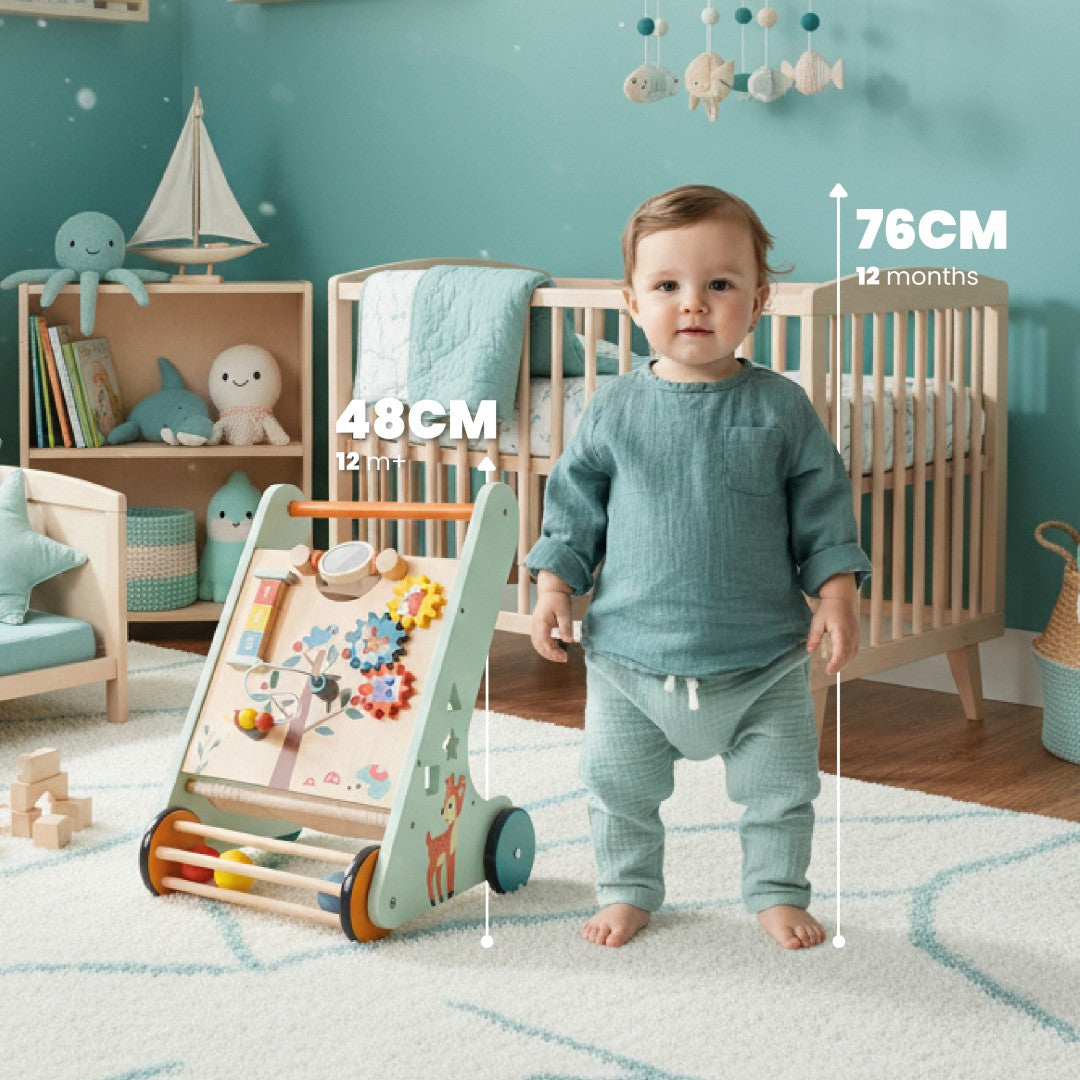 Chodzik jeździk Pchacz drewniany dla dziecka Sorter interaktywny GIGANT XXL 48 cm