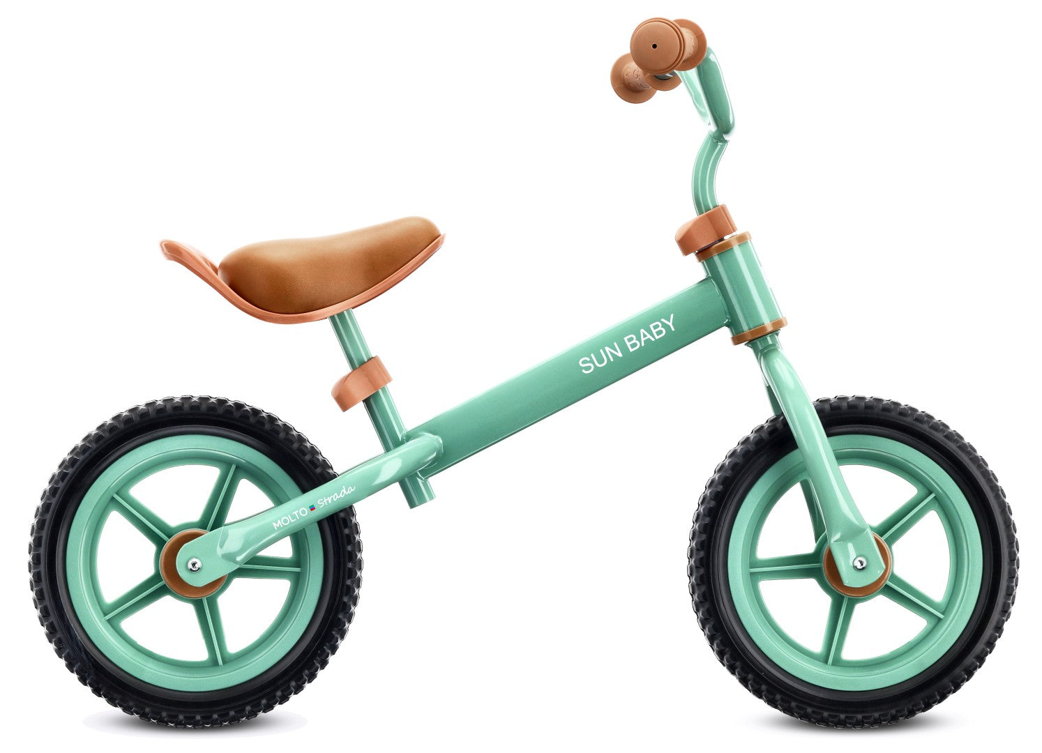 Lekki Rowerek biegowy dla dziecka 12 cali 2 lat 3 lat 2,5 kg Molto STRADA Sage green czarne opony