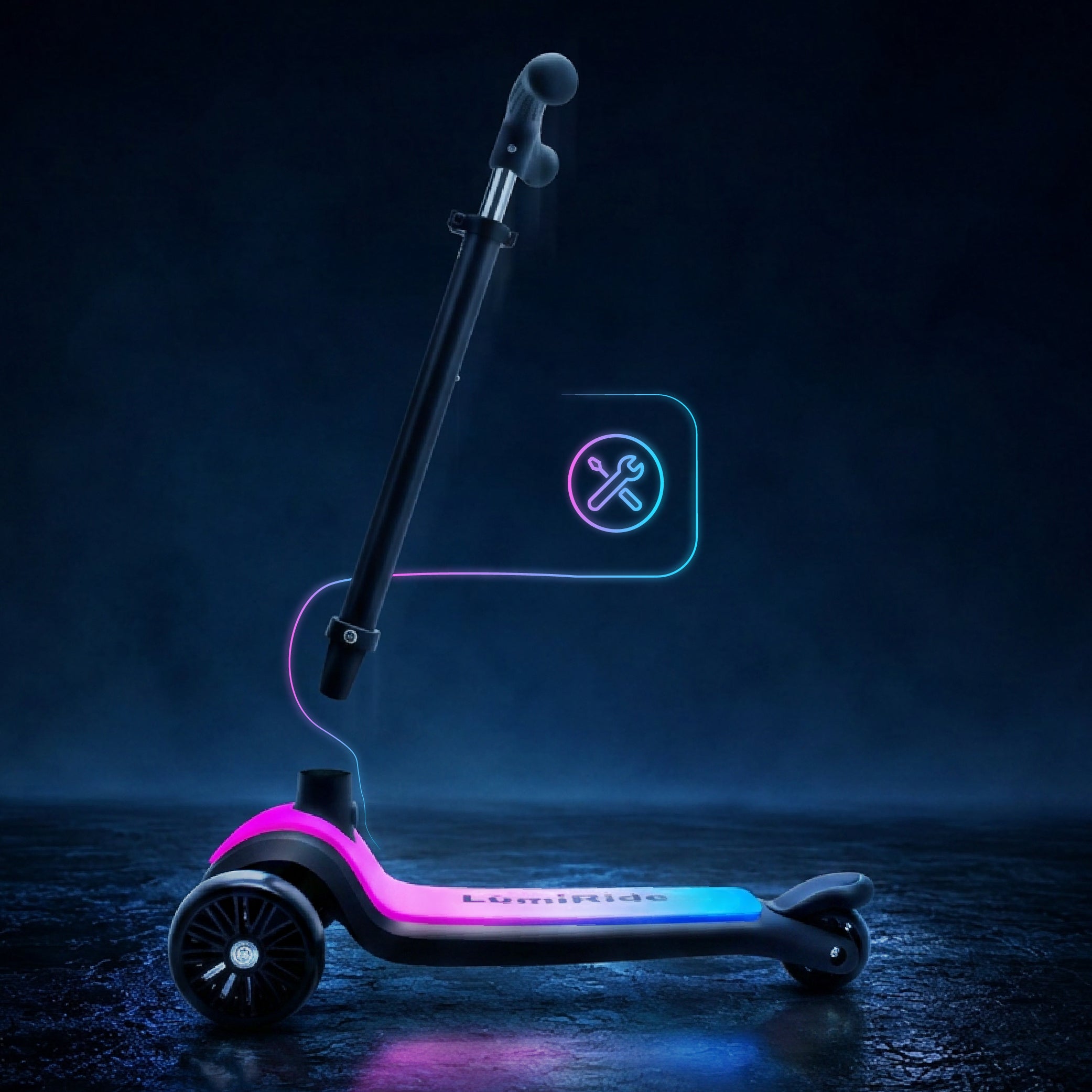 LUMI RIDE Hulajnoga trójkołowa balansowa składana regulowana Platforma LED 7 kolorów 20 programów czarny Sun Baby