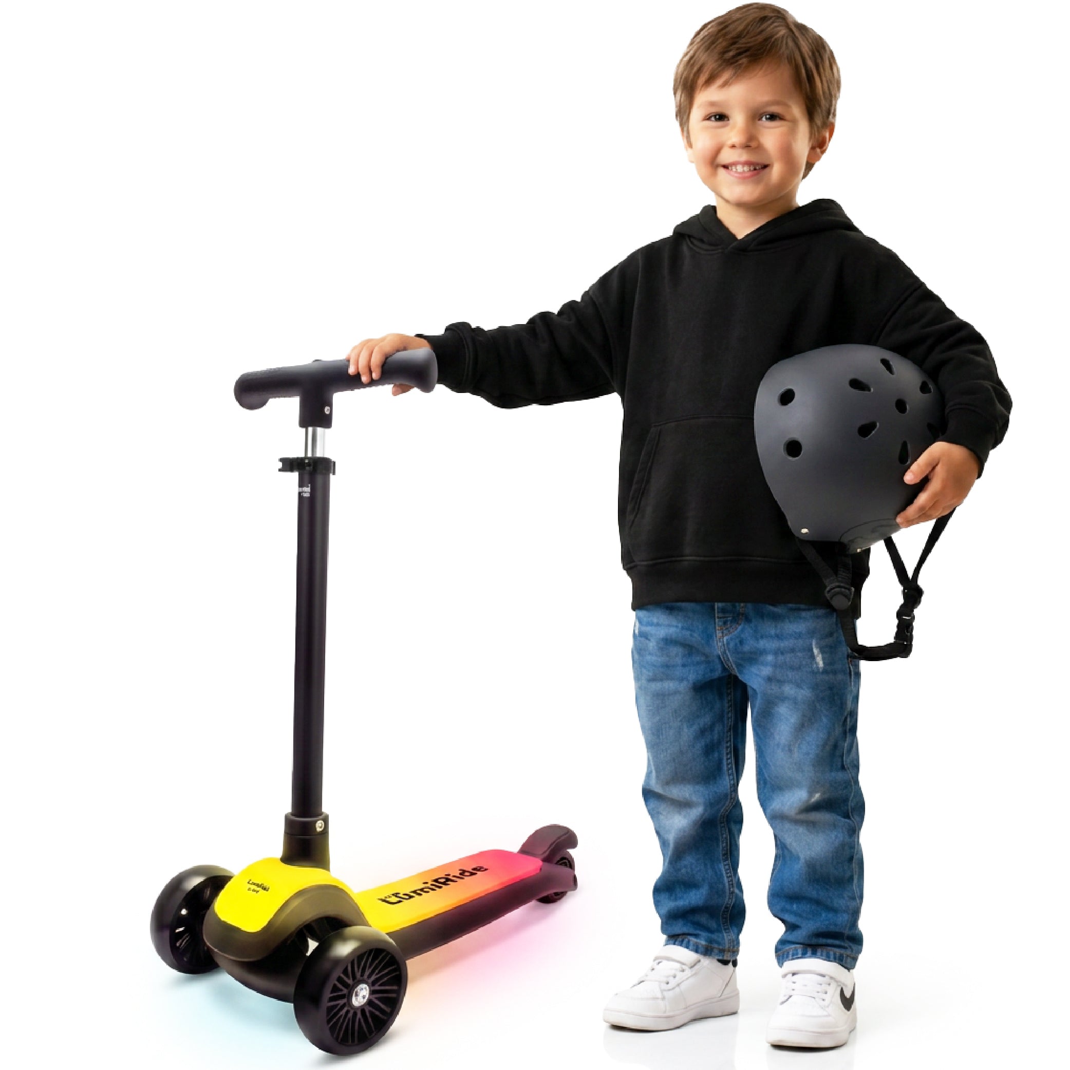 LUMI RIDE Hulajnoga trójkołowa balansowa składana regulowana Platforma LED 7 kolorów 20 programów czarny Sun Baby