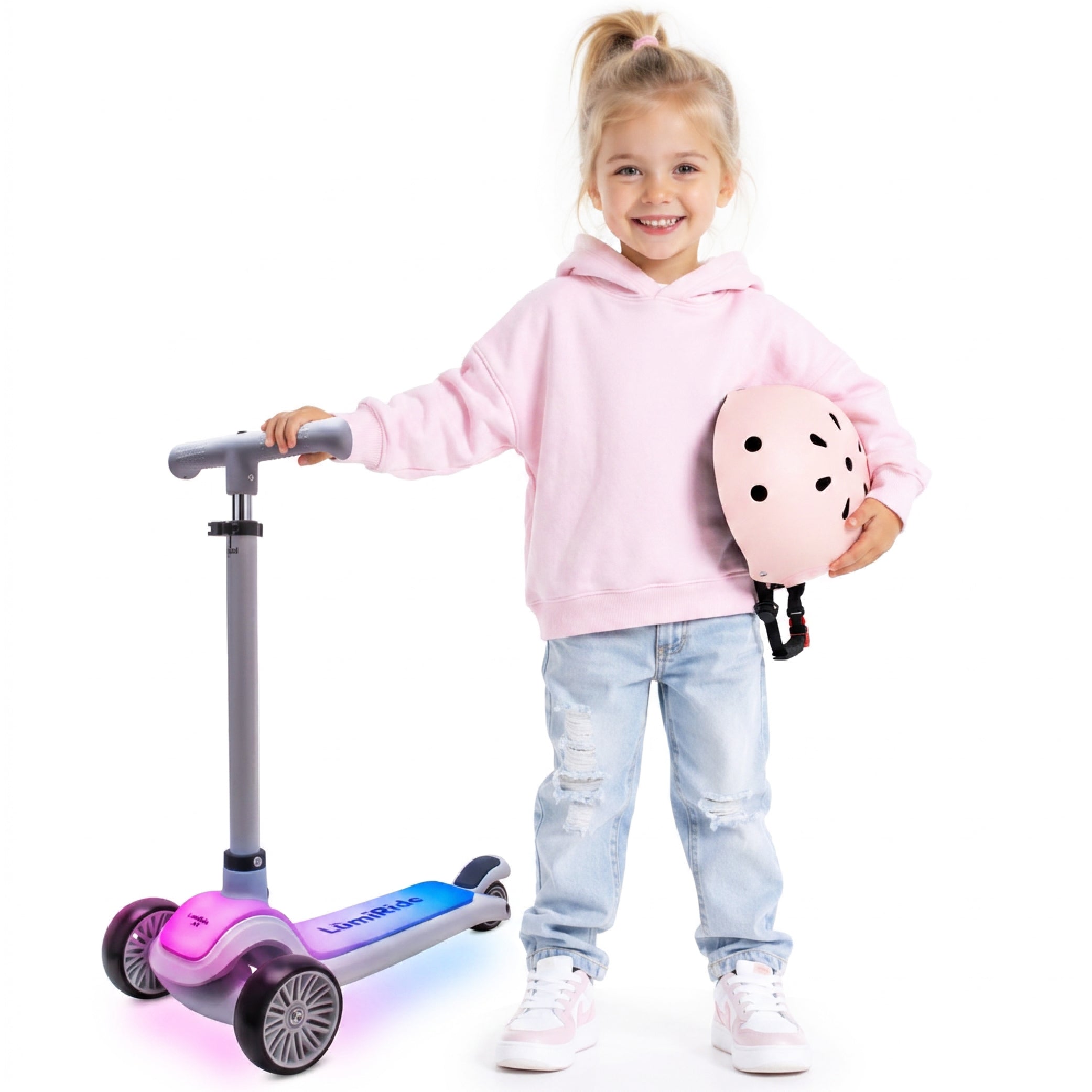 LUMI RIDE Hulajnoga trójkołowa balansowa składana regulowana Platforma LED 7 kolorów 20 programów szary Sun Baby