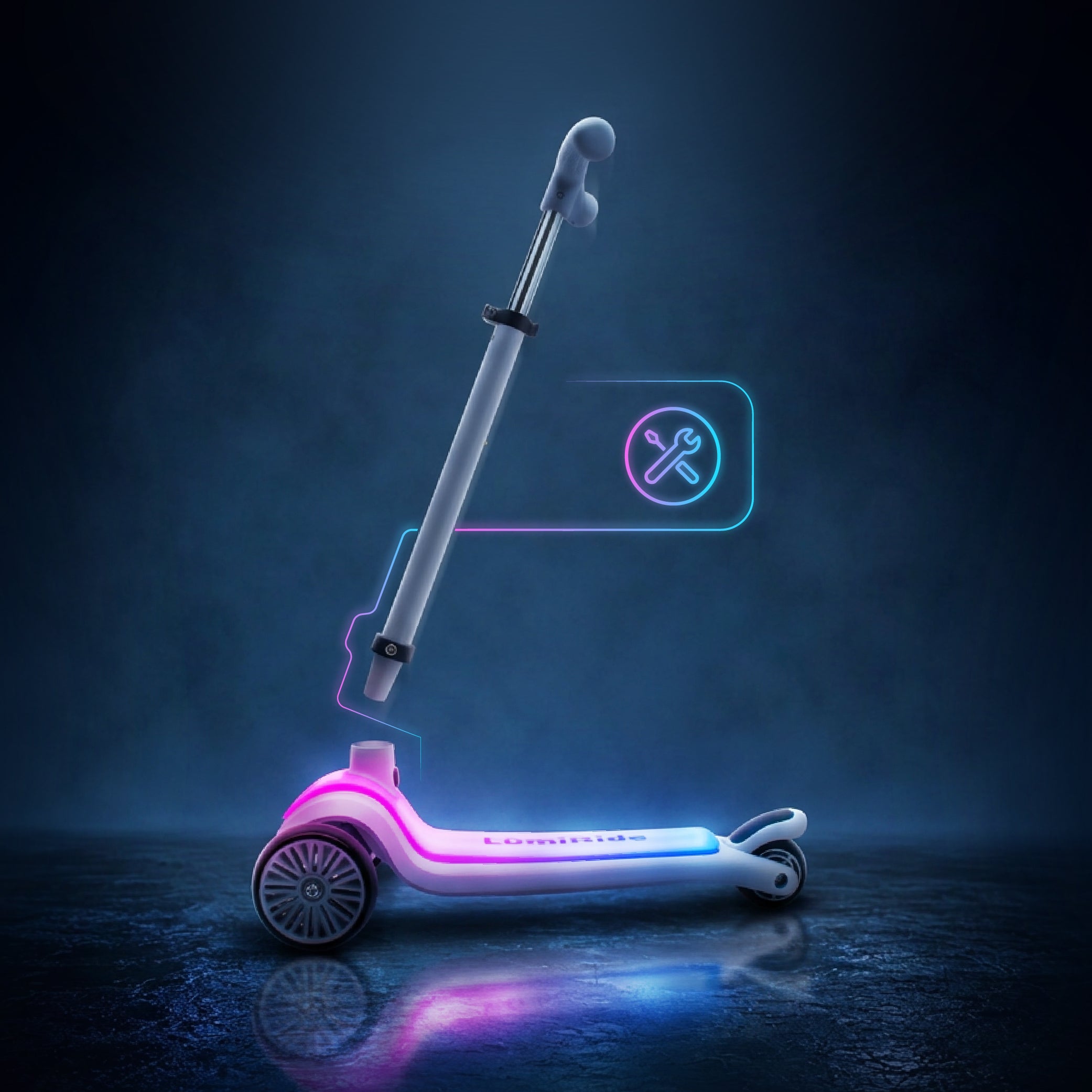 LUMI RIDE Hulajnoga trójkołowa balansowa składana regulowana Platforma LED 7 kolorów 20 programów szary Sun Baby