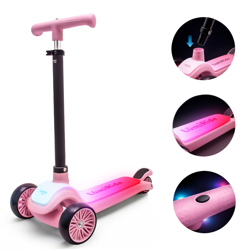 LUMI RIDE Hulajnoga trójkołowa balansowa składana regulowana Platforma LED 7 kolorów 20 programów różowy Sun Baby