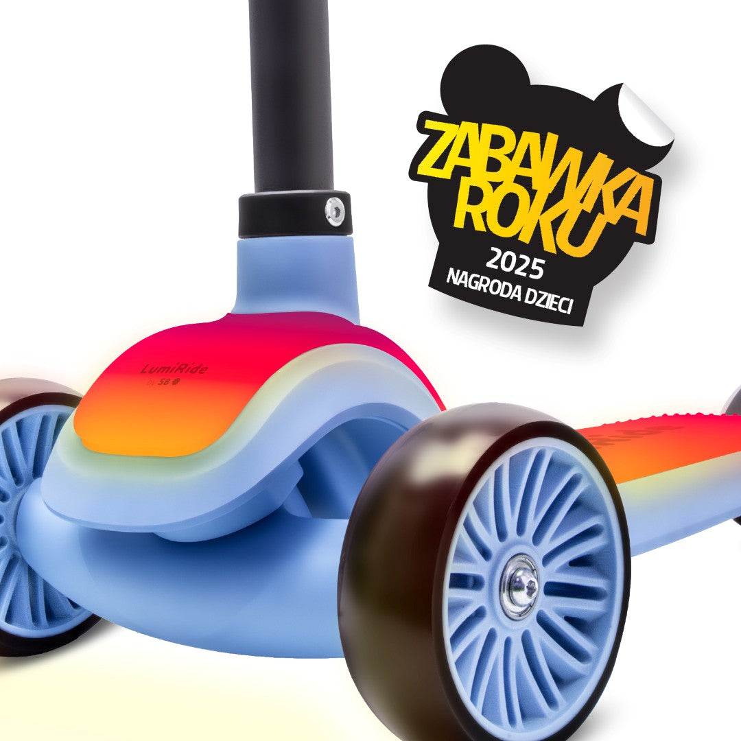 LUMI RIDE Hulajnoga trójkołowa balansowa składana regulowana Platforma LED 7 kolorów 20 programów niebieski Sun Baby