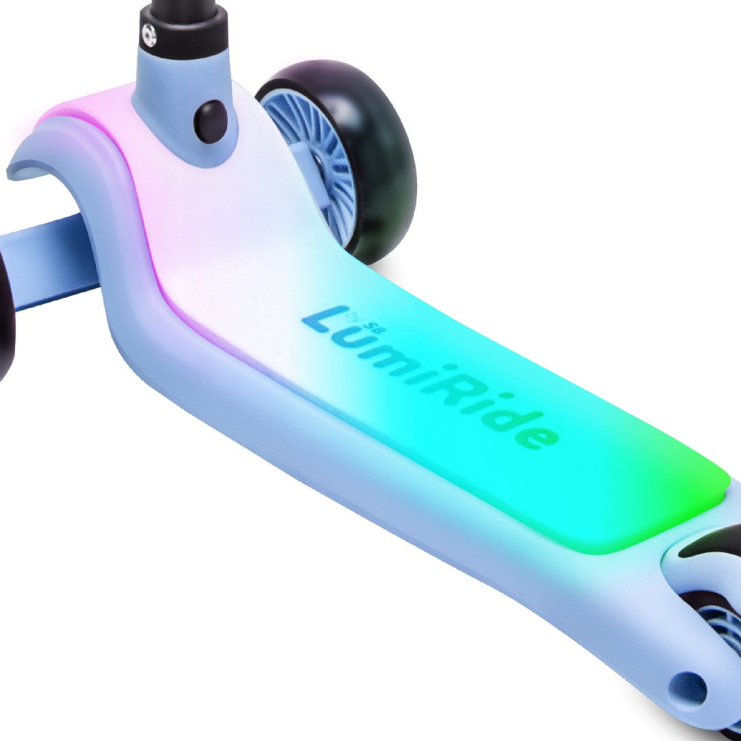 LUMI RIDE Hulajnoga trójkołowa balansowa składana regulowana Platforma LED 7 kolorów 20 programów niebieski Sun Baby