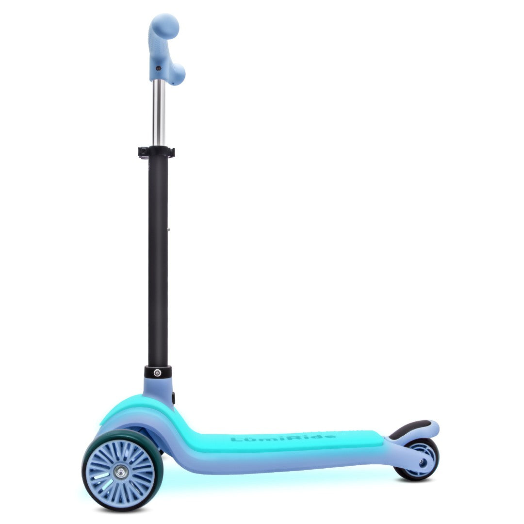 LUMI RIDE Hulajnoga trójkołowa balansowa składana regulowana Platforma LED 7 kolorów 20 programów niebieski Sun Baby