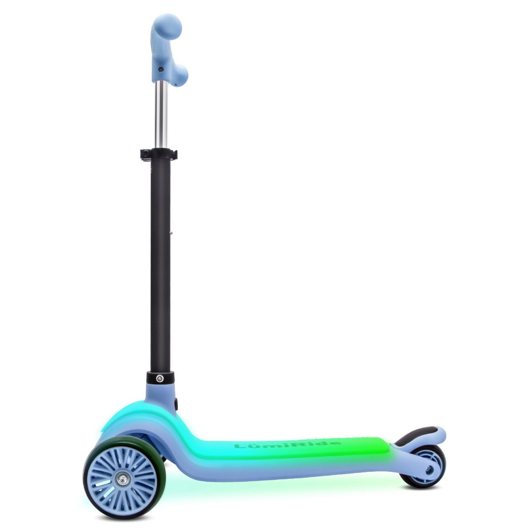 LUMI RIDE Hulajnoga trójkołowa balansowa składana regulowana Platforma LED 7 kolorów 20 programów niebieski Sun Baby