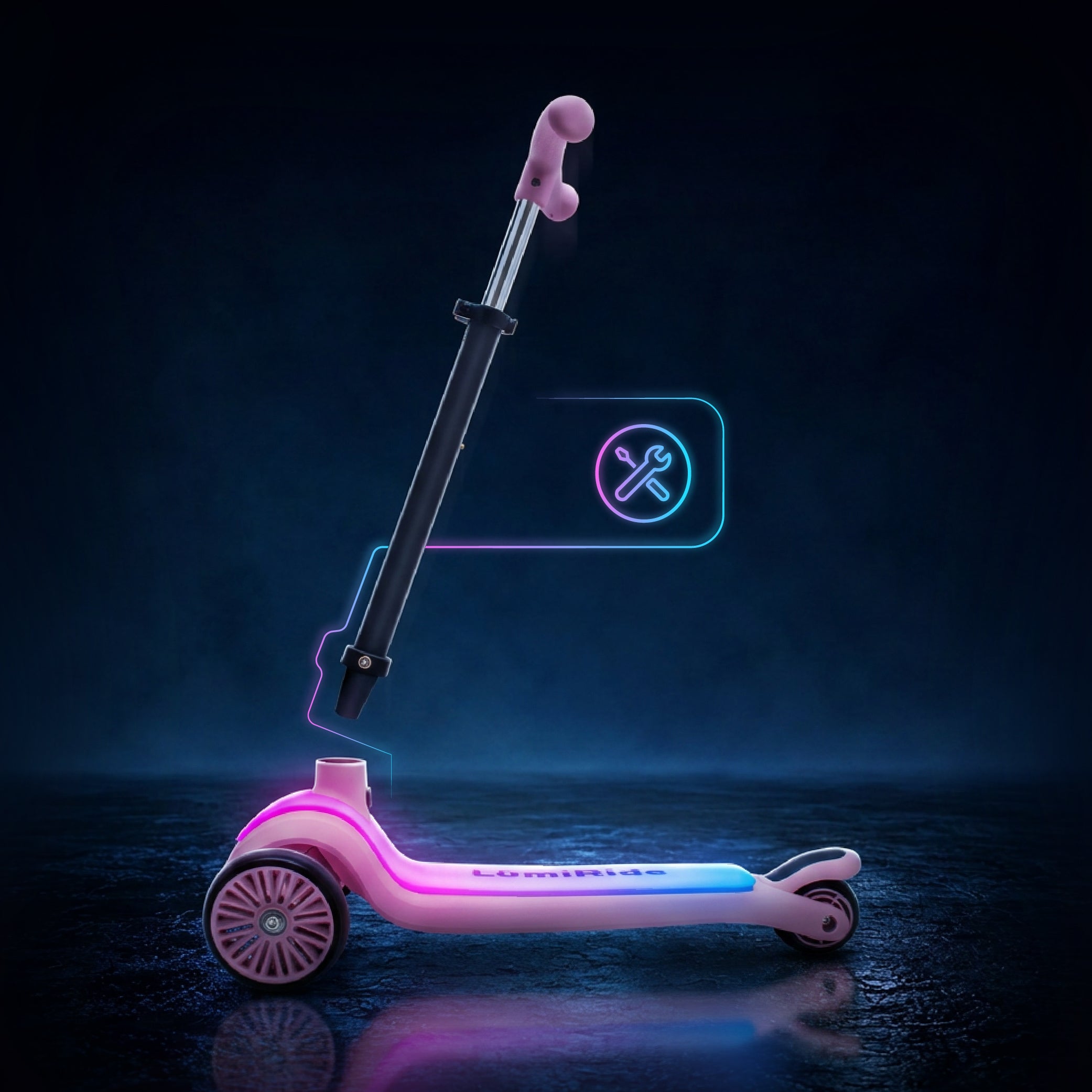 LUMI RIDE Hulajnoga trójkołowa balansowa składana regulowana Platforma LED 7 kolorów 20 programów różowy Sun Baby