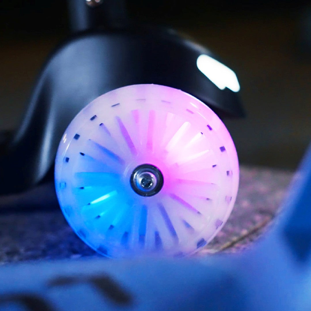 LUMI RIDE Tricycle Balance Scooter, Foldable, Adjustable, Rainbow LED Wheels, 7 Colors, 20 Programs, Black, Sun Baby