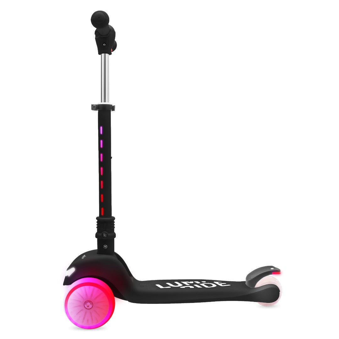 LUMI RIDE Tricycle Balance Scooter, Foldable, Adjustable, Rainbow LED Wheels, 7 Colors, 20 Programs, Black, Sun Baby