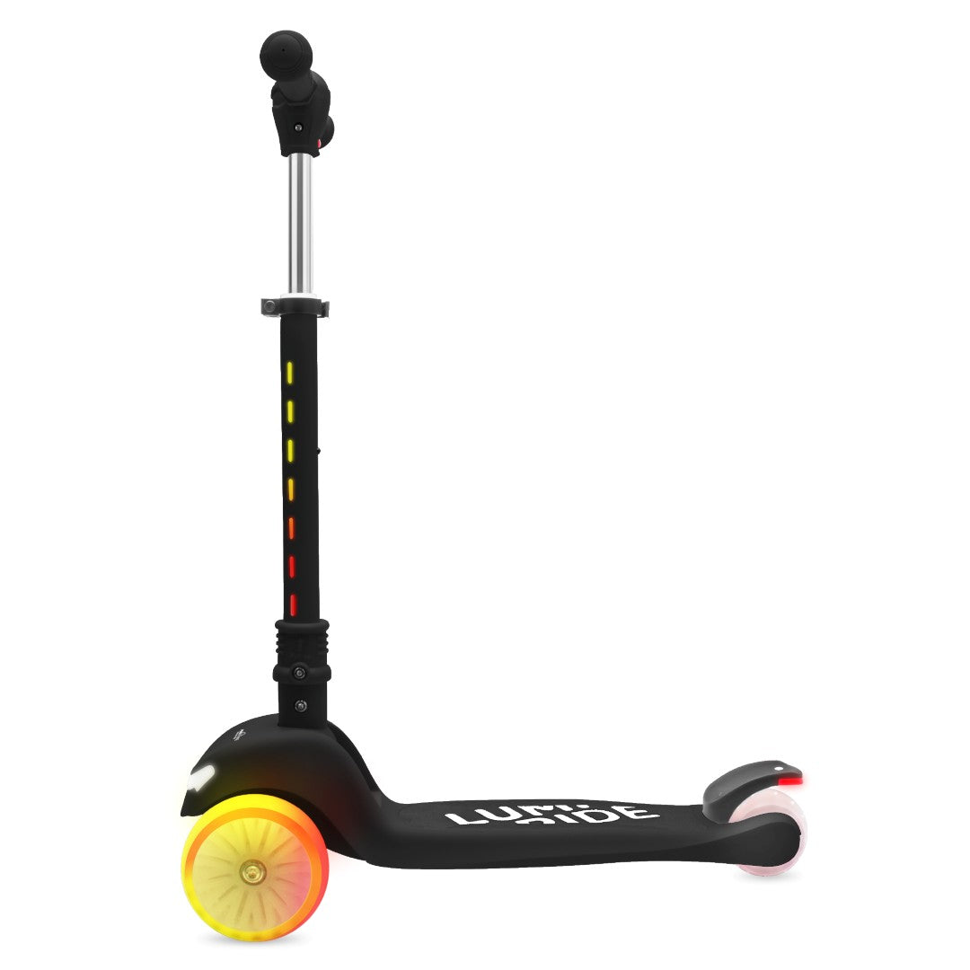 LUMI RIDE Tricycle Balance Scooter, Foldable, Adjustable, Rainbow LED Wheels, 7 Colors, 20 Programs, Black, Sun Baby