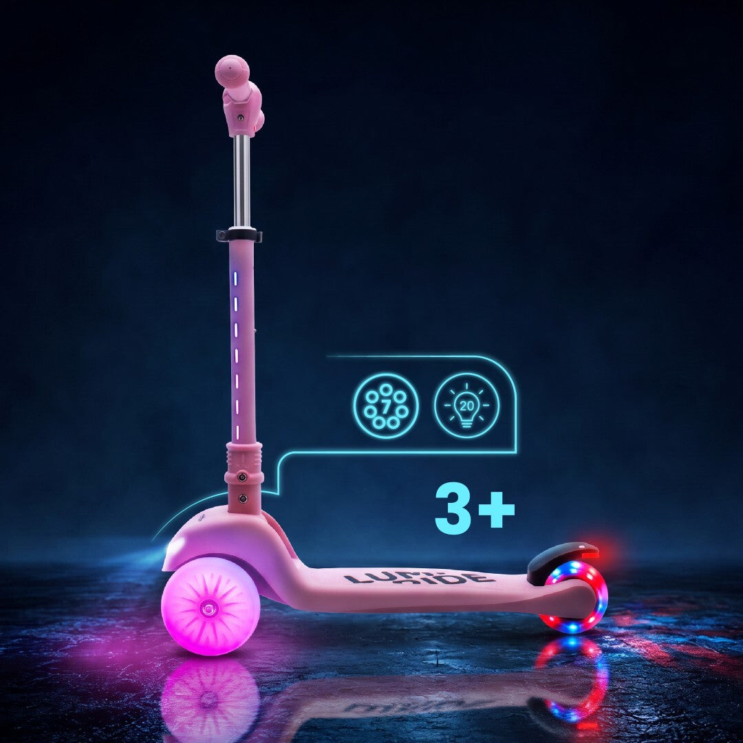 Three-wheeled balance scooter, foldable, adjustable, rainbow wheels, Lumi Ride LED, 7 colors, 20 programs, pink, Sun Baby