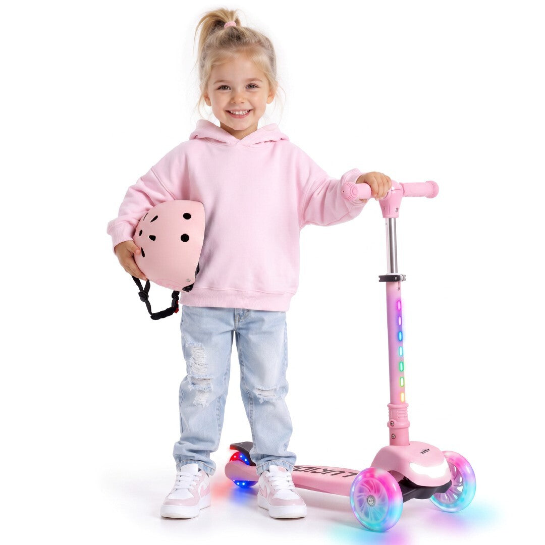 Three-wheeled balance scooter, foldable, adjustable, rainbow wheels, Lumi Ride LED, 7 colors, 20 programs, pink, Sun Baby