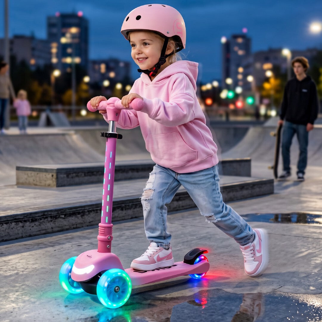 Three-wheeled balance scooter, foldable, adjustable, rainbow wheels, Lumi Ride LED, 7 colors, 20 programs, pink, Sun Baby
